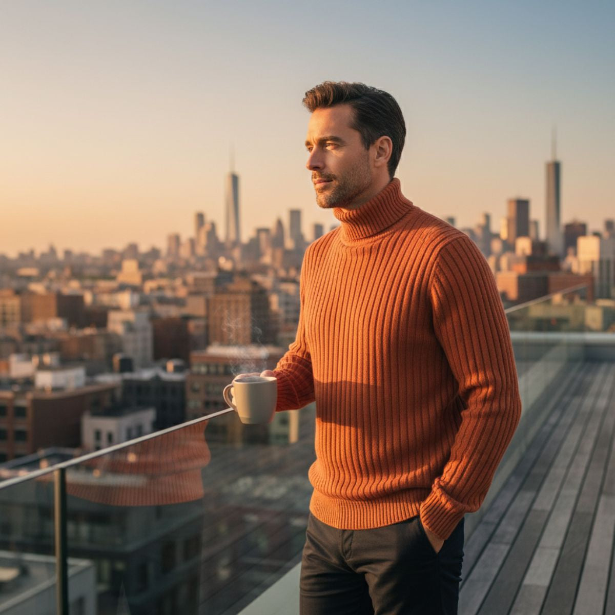 The Manchester Men's Wool Ribbed Turtleneck Knit Sweater