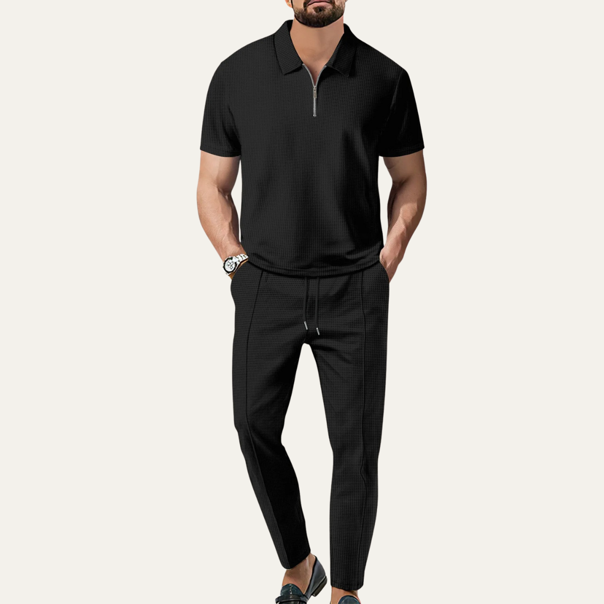 The Watermill Men’s Waffle Textured Short Sleeve Top & Pants Set