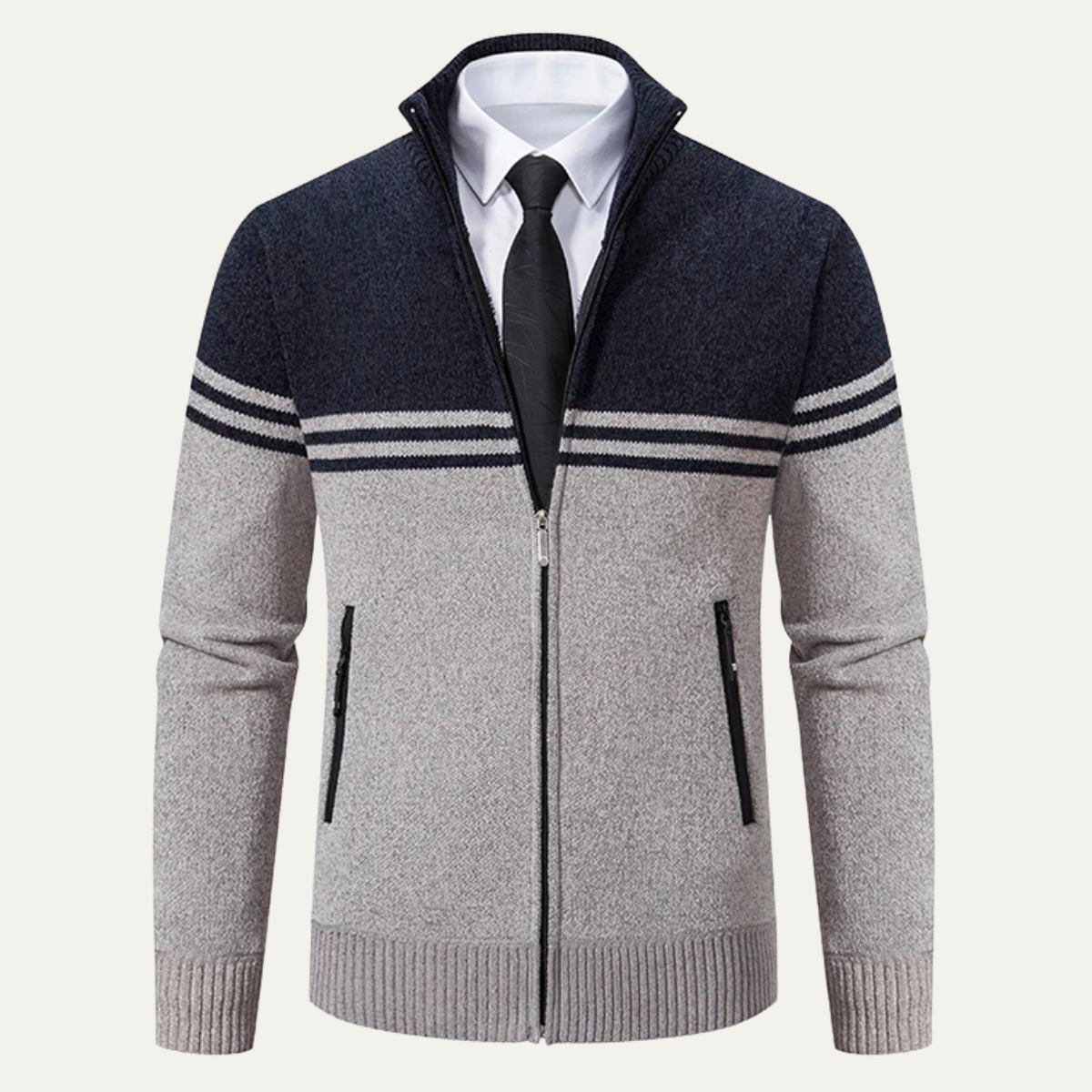The Genova Men's Striped Thick Fleece Lined Knit Sweater Jacket