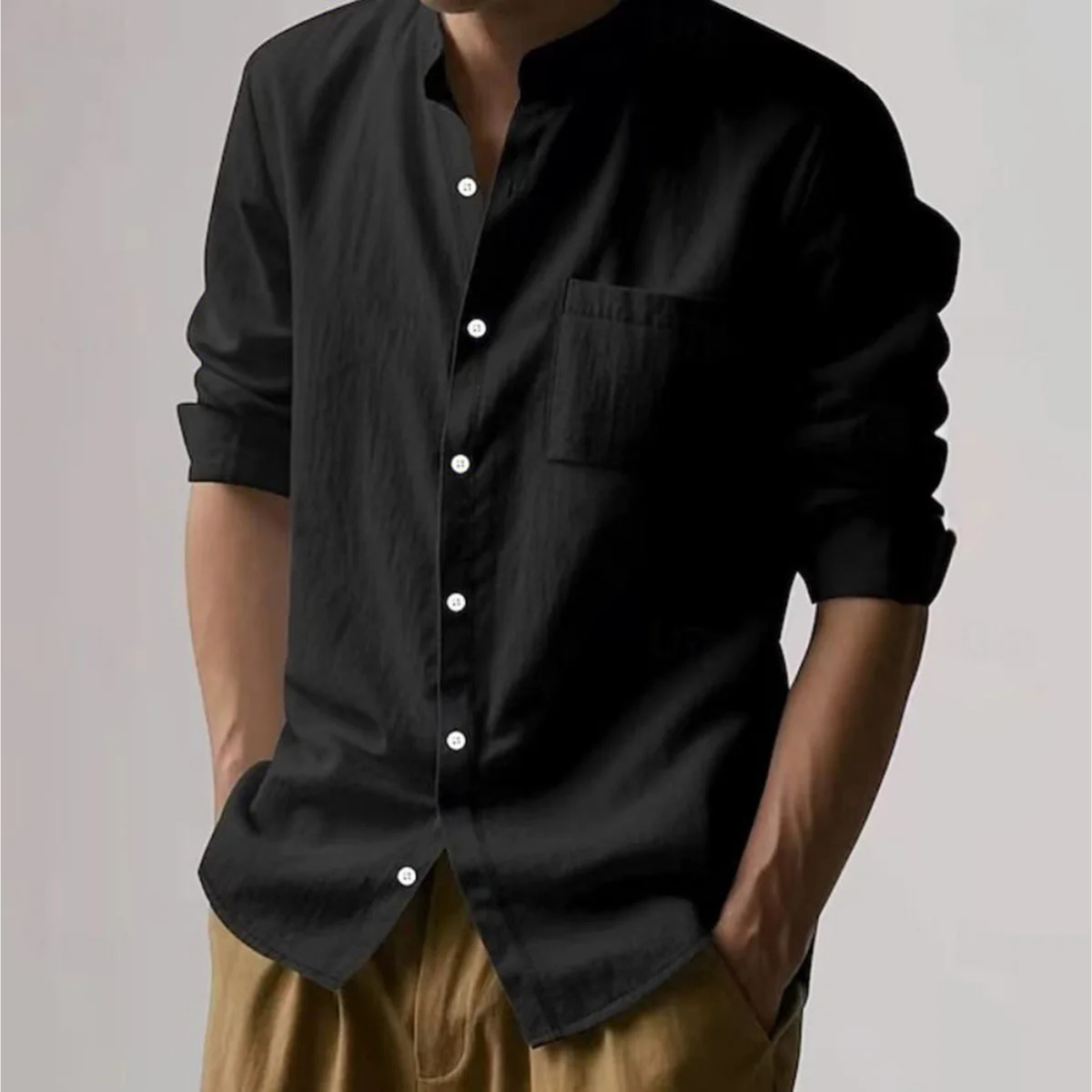 The Manly Men’s Casual Button Up Linen Long Sleeve Shirt with Pocket