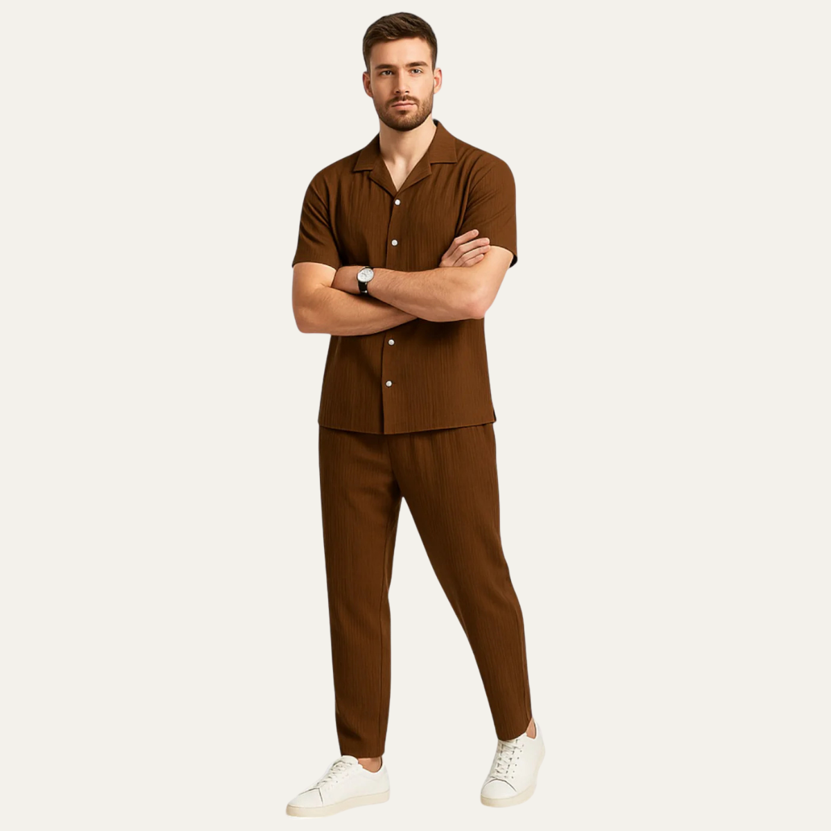 The Dervio Men’s Linen Two Piece Set – Lightweight Button-Up Shirt & Relaxed Pants