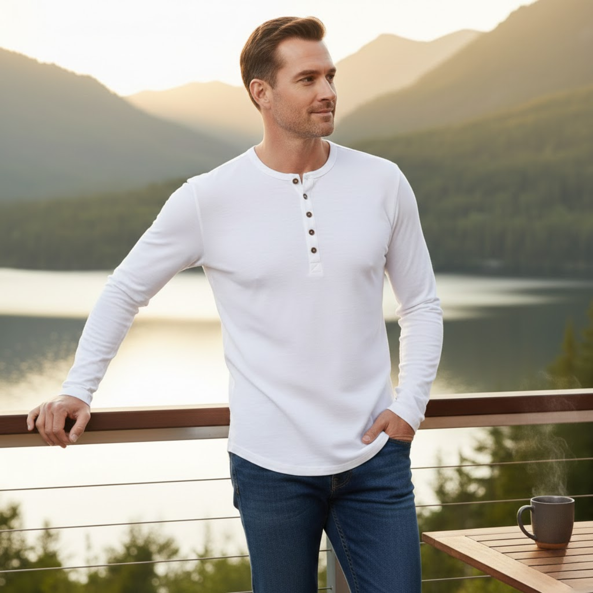 The Oakbrook Ridge Men’s Casual Solid Color Slim Fit Henley T Shirt