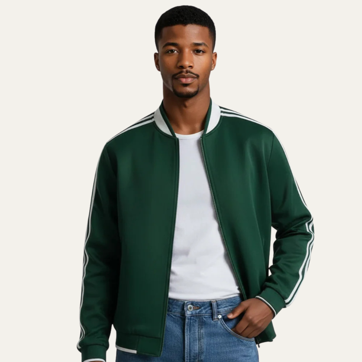 The Oakridge Men’s Breathable Zip Up Lightweight Track Jacket with Striped Sleeves