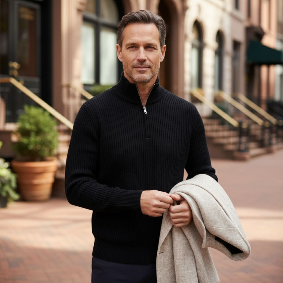 The Edinburgh Men’s Quarter Zip Ribbed Knit Casual Sweater