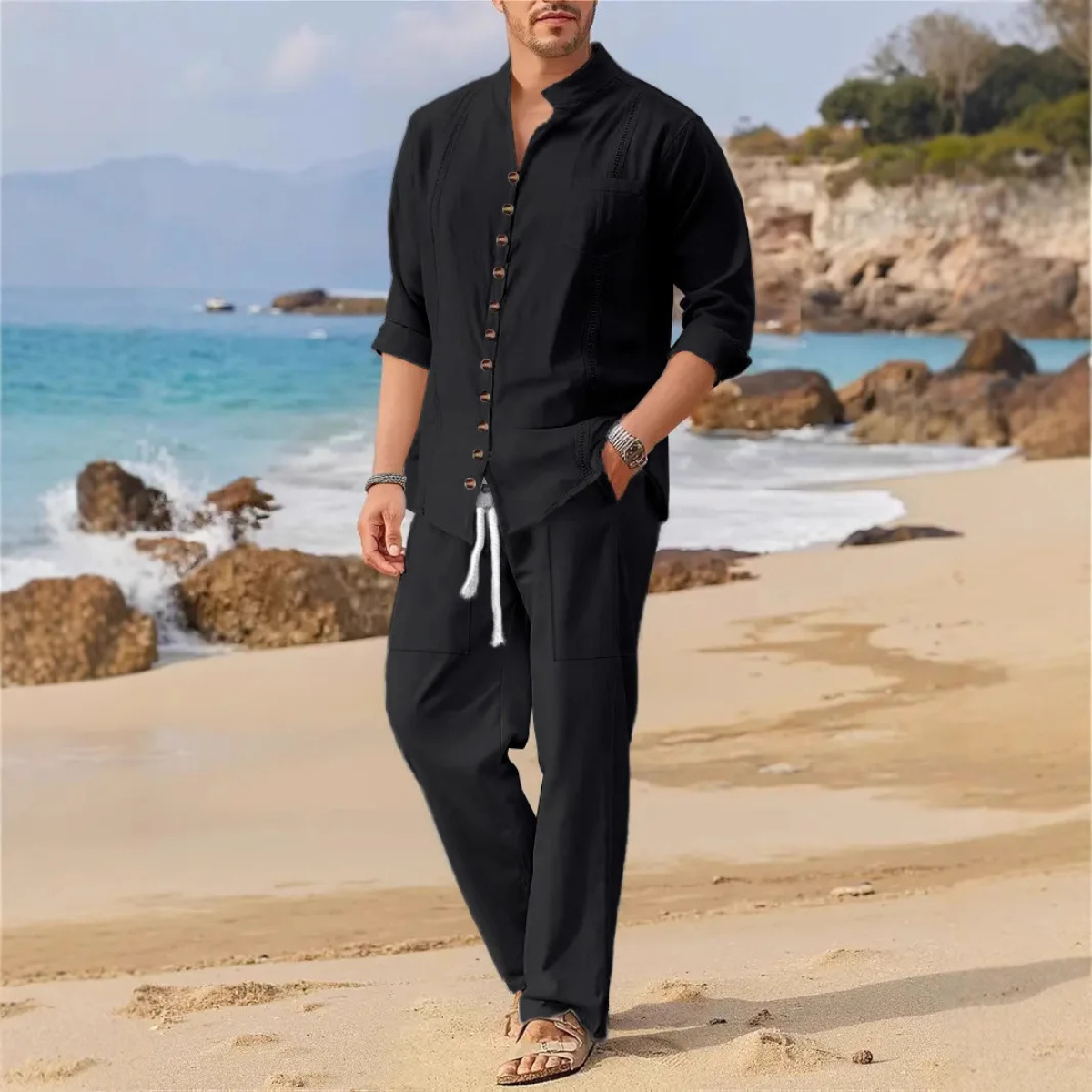 The Woodmere Men’s Retro Cotton & Linen Set – Shirt & Pants