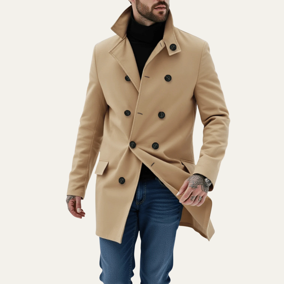 The Ferrara Men's Trendy Double Breasted Wool Blend Coat