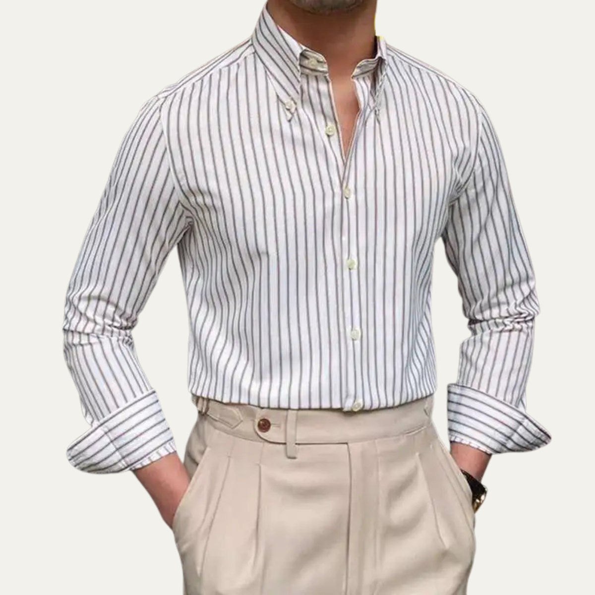 The Varenna Lago Men’s Retro Button Down Striped Dress Shirt