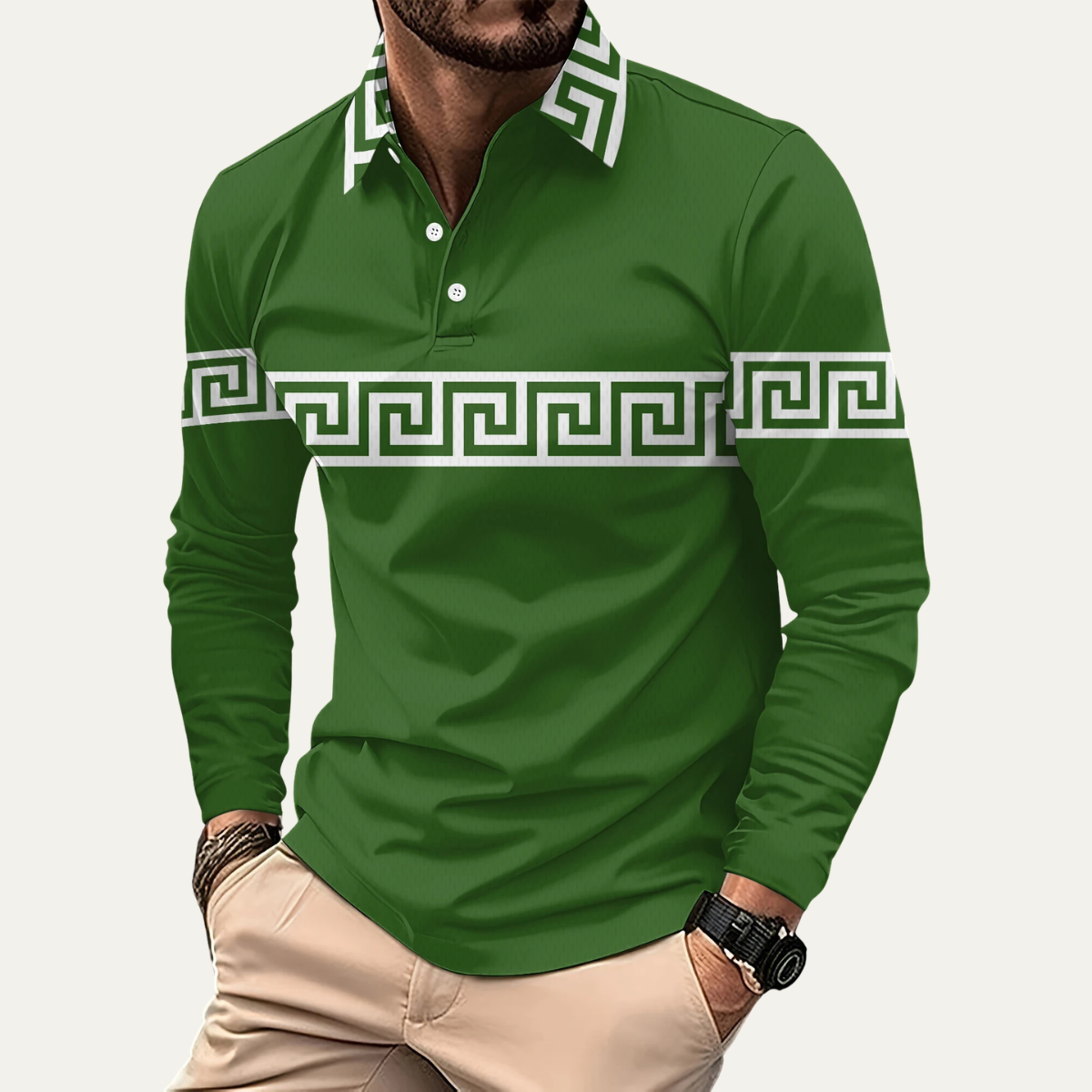 The Ortisei Men’s Greek Key Print Casual Slim Fit Polo Shirt