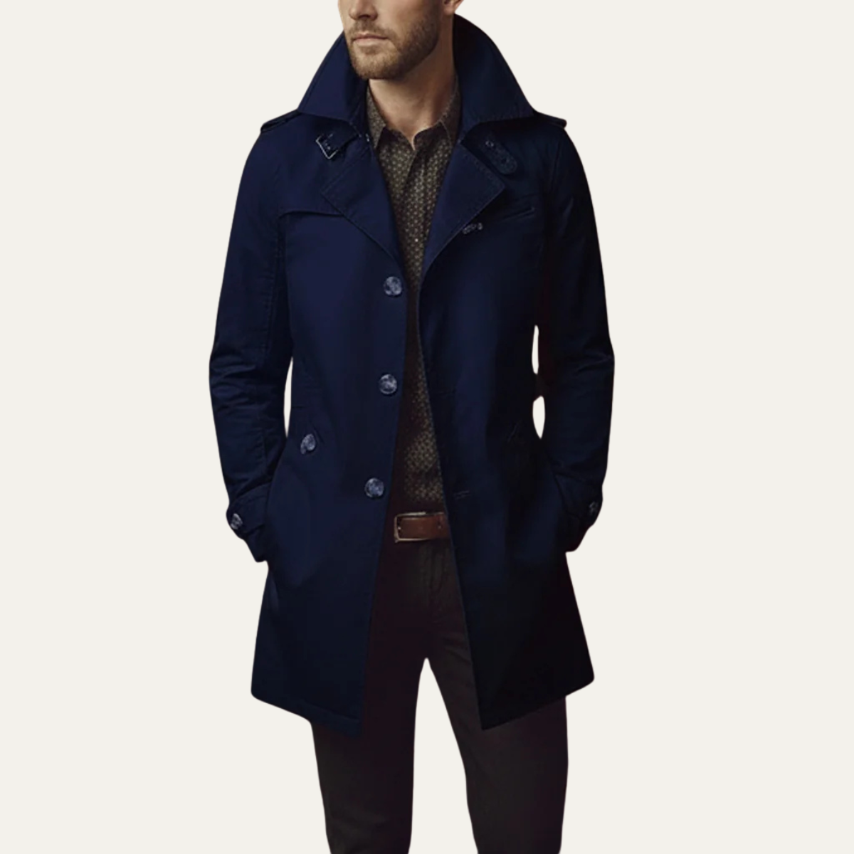 The Riomaggiore Men's Slim Notched Collar Single Breasted Trench Coat