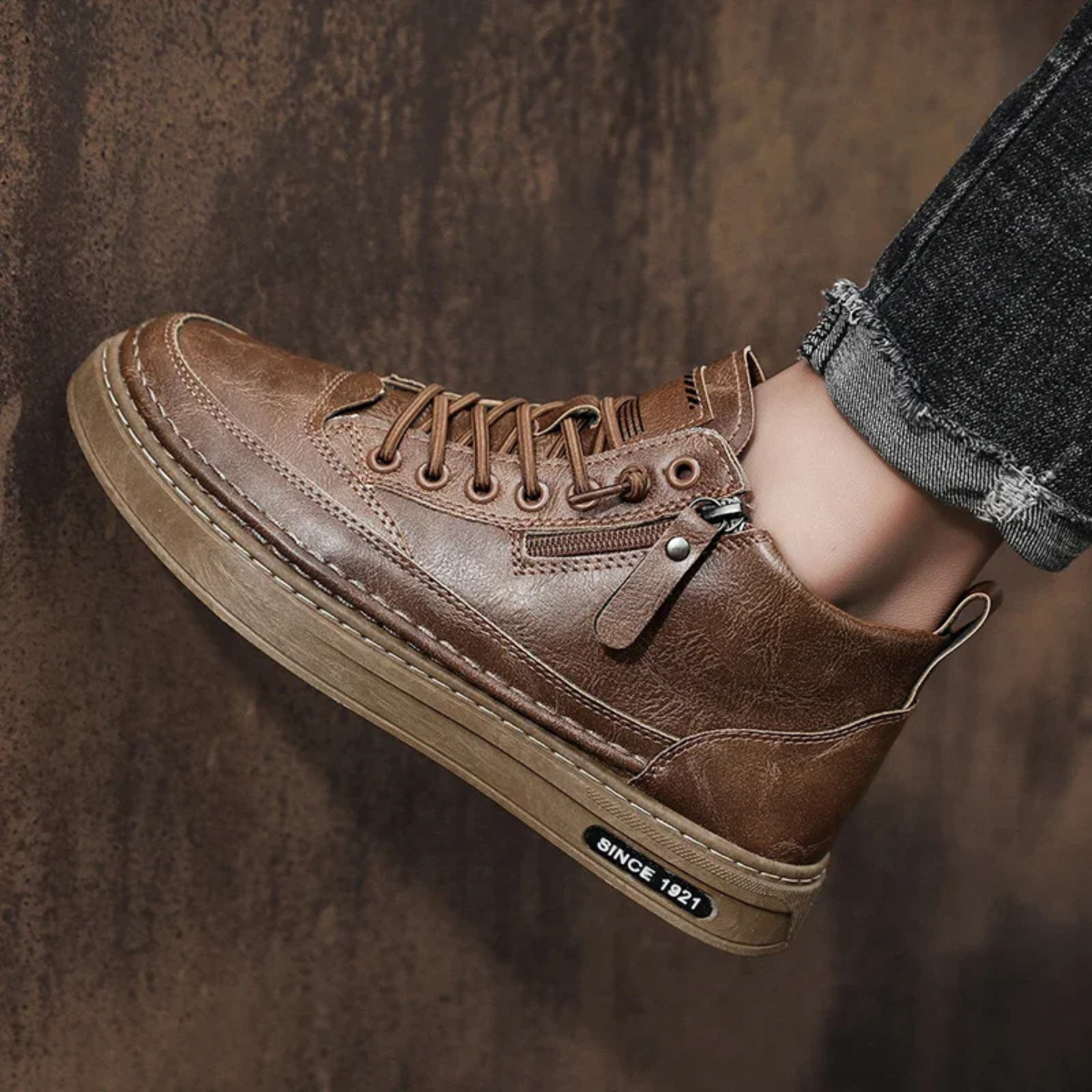 The Cannaregio Men’s Casual Leather High Ankle Shoes with Side Zipper