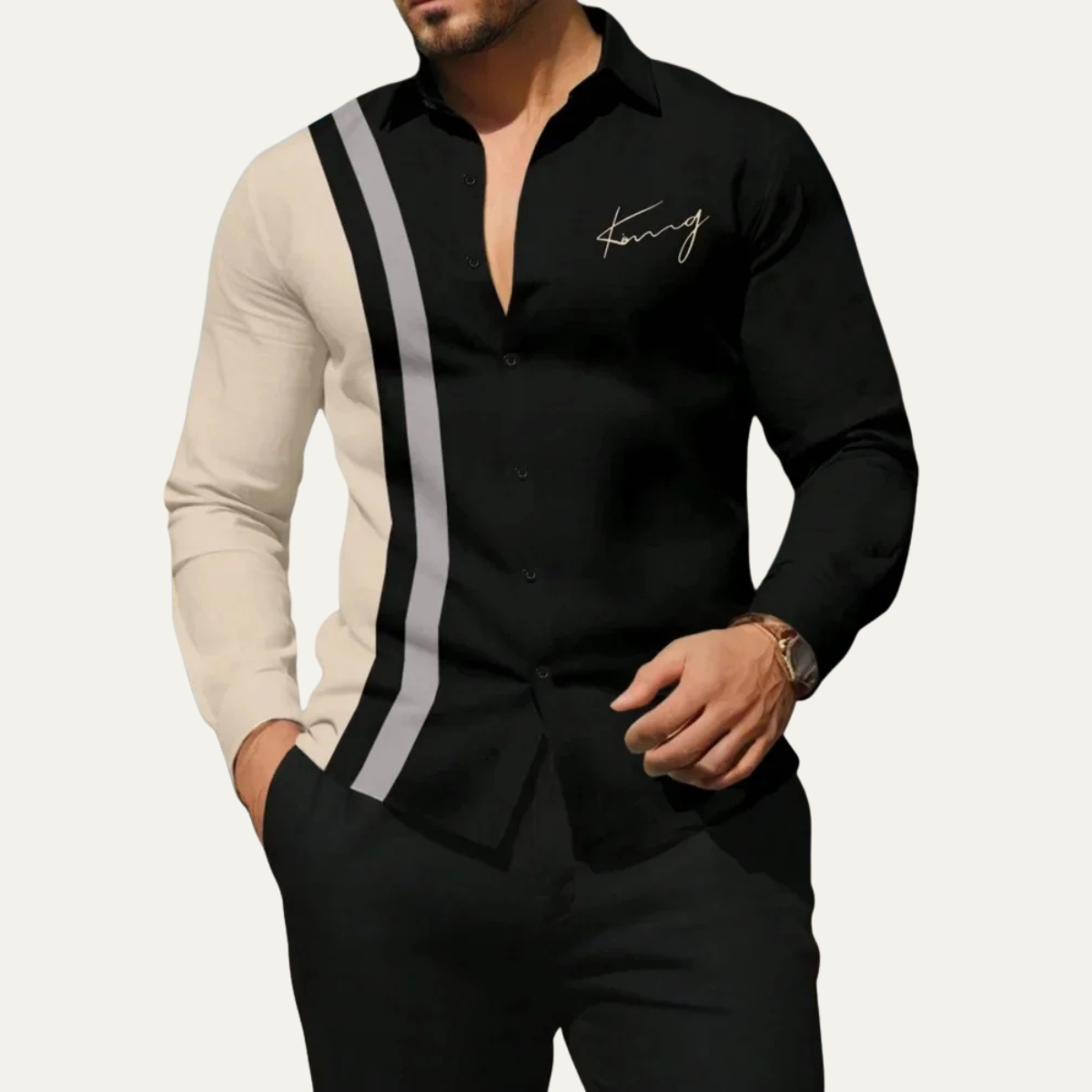 The Manarola Men’s Casual Color Block Striped Dress Shirt