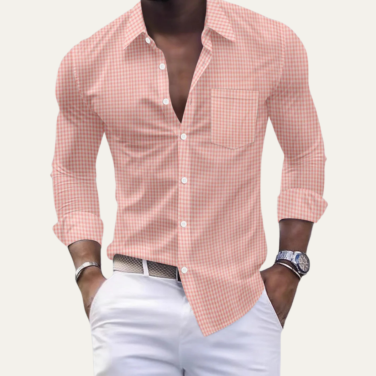 The Varenna Men’s Casual Button Down Checkered Dress Shirt