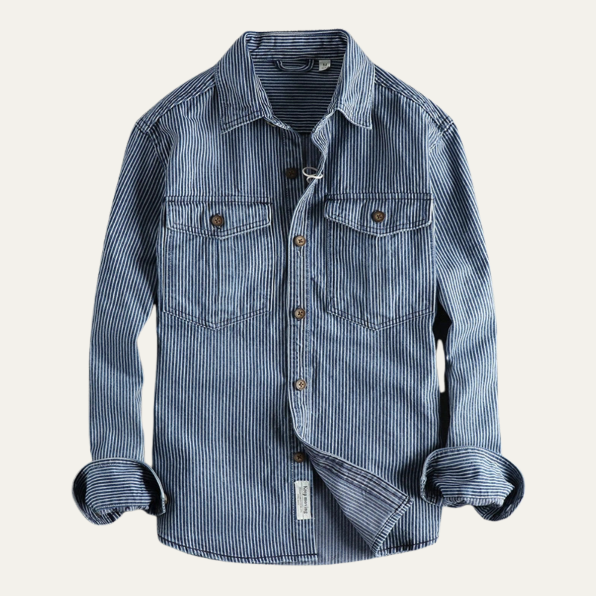 The Pinecrest Men’s Vintage Striped Cargo Denim Shirt Jacket
