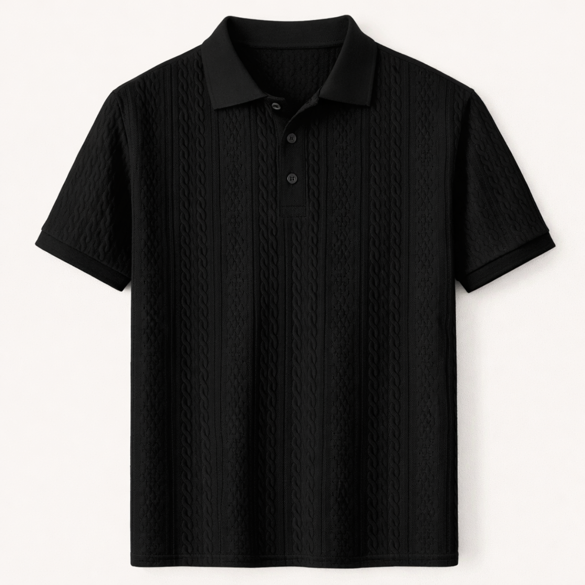 The Stonebrook Ridge Men’s Casual Textured Polo Shirt – Black