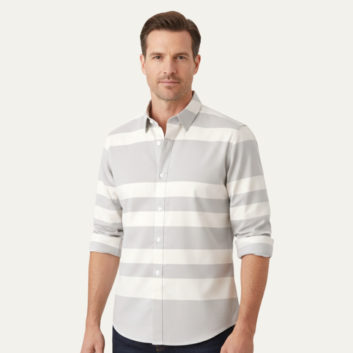 The Stonebrook Men’s Modern Color Block Striped Business Shirt