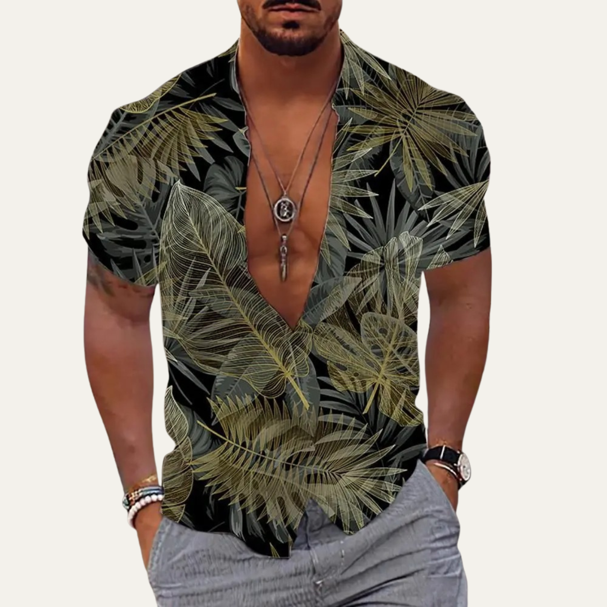 The Silverfield Men’s Lightweight Tropical Coconut Print Hawaiian Beach Shirt