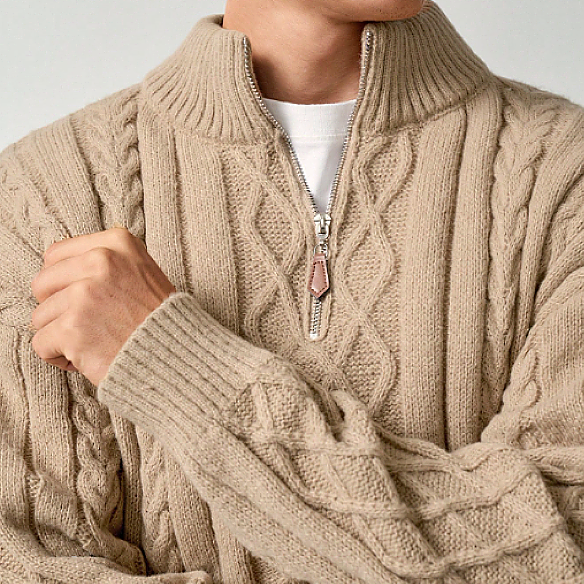 The Silverlark Men's Warm Chunky Knit Cable Knit Half Zip Sweater