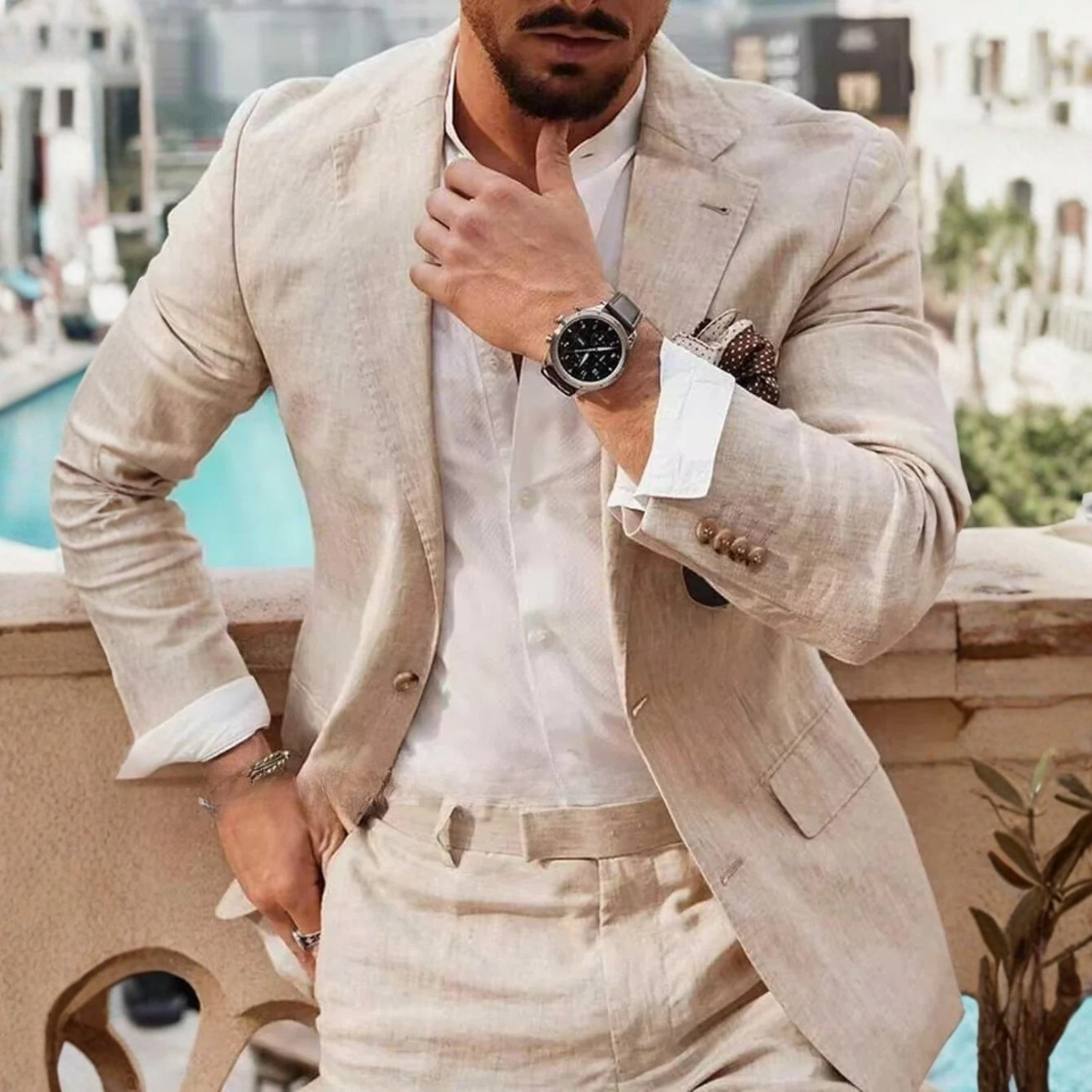 The Lindell Men’s Slim Fit 2 Piece Linen Set – Blazer & Pants