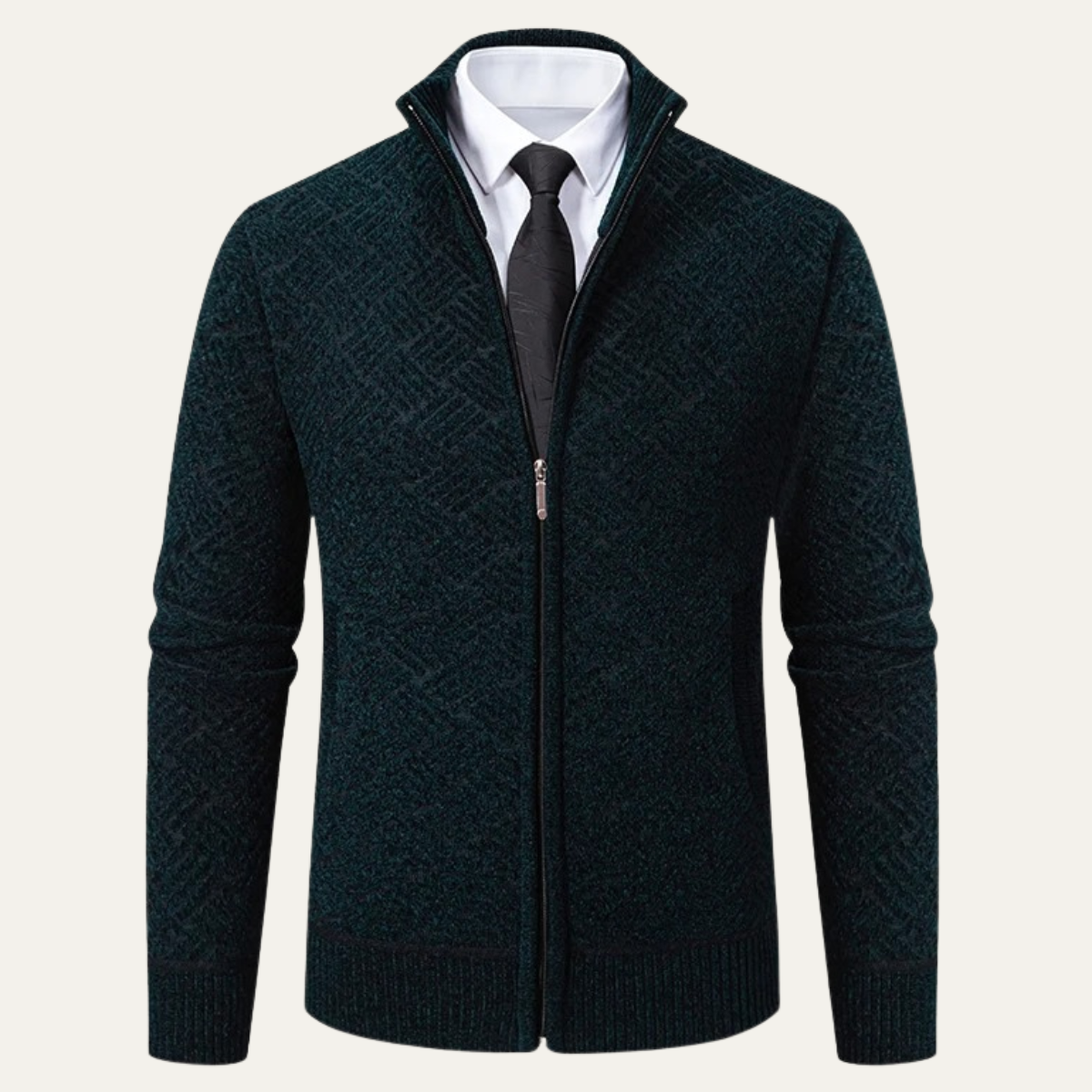 The Volterra Men’s Elegant Knit Diamond Pattern Jacket with Stand Collar