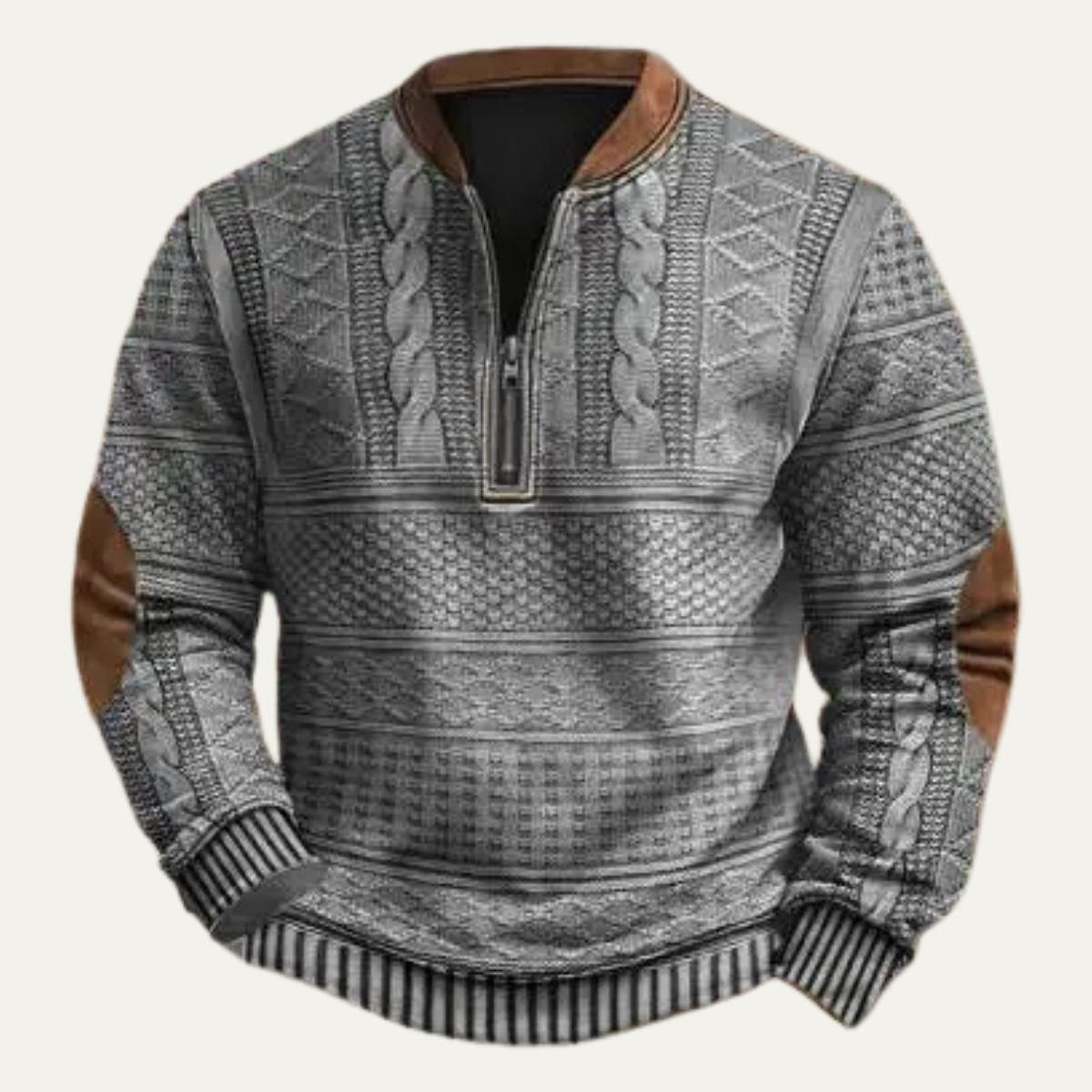 The Palermo Men’s Stylish Patterned Half Zip Sweater with Elbow Patches