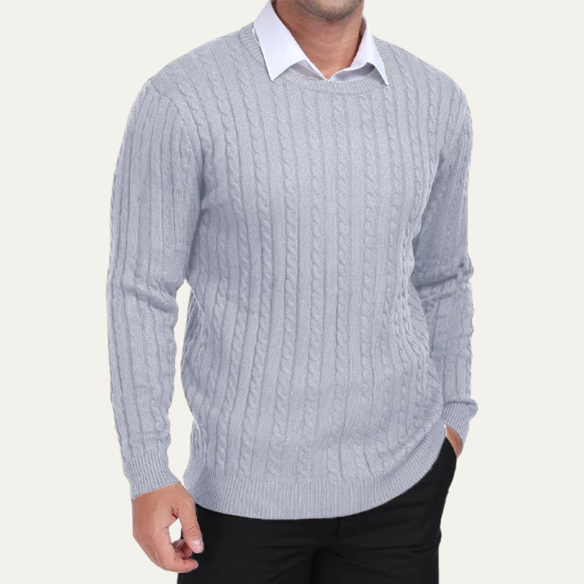 The Campobasso Men’s Cable Knit Crewneck Sweater