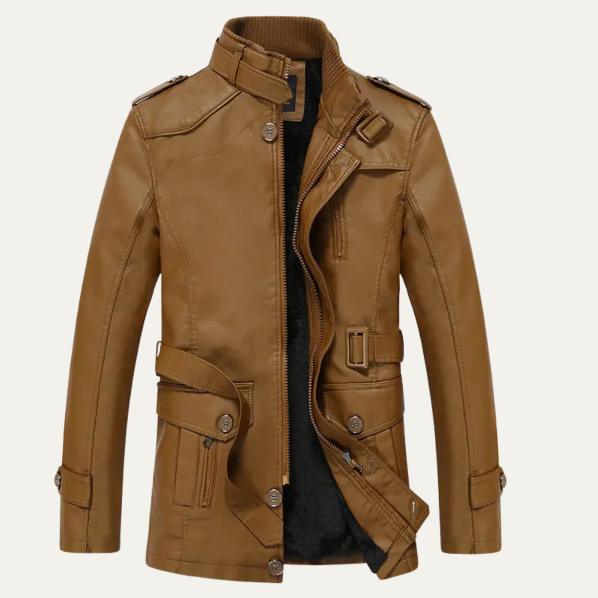 The Sardegna Men’s Classic Winter Leather Jacket with Belt