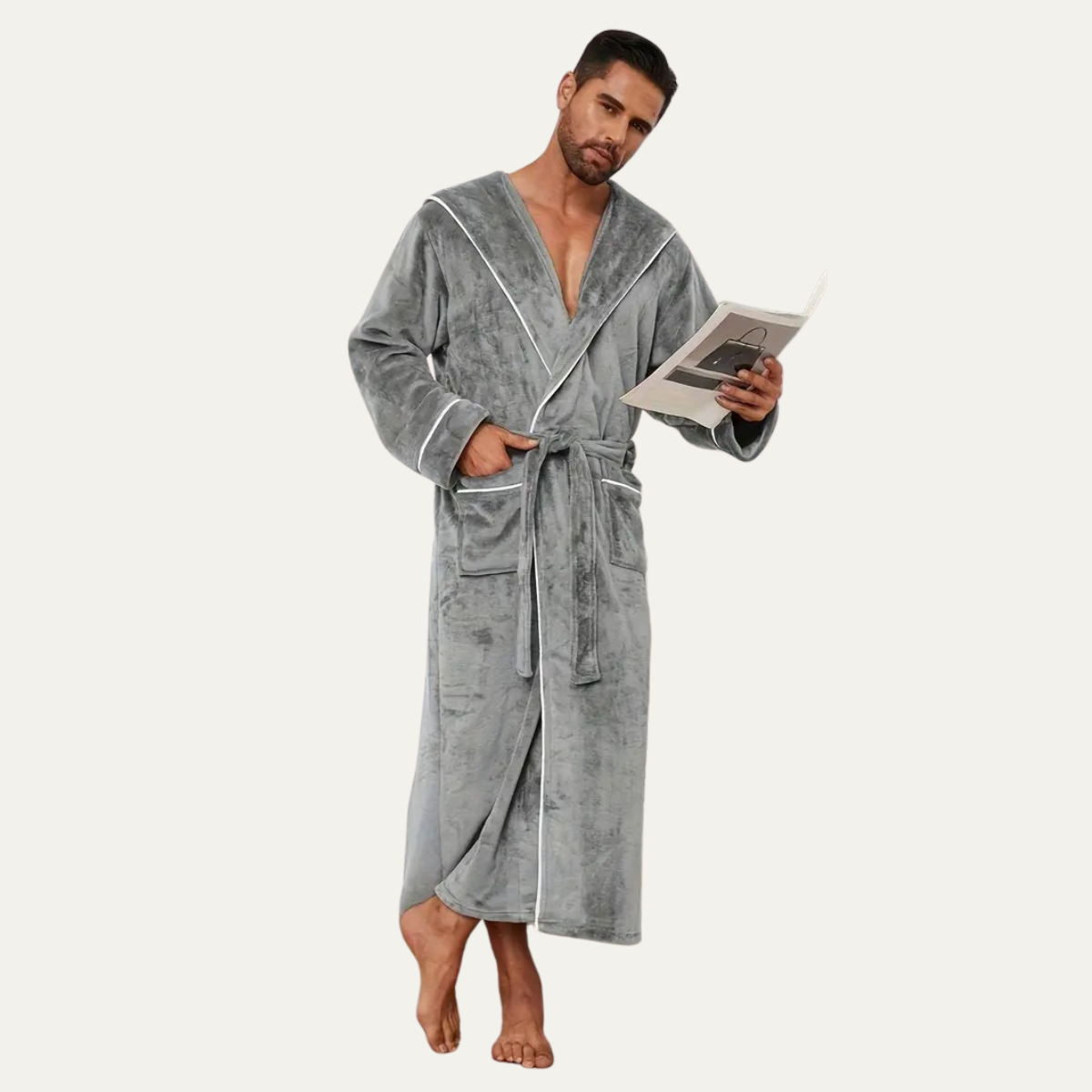 The Kenilworth Men's Hooded Fleece Long Bathrobe with Belt