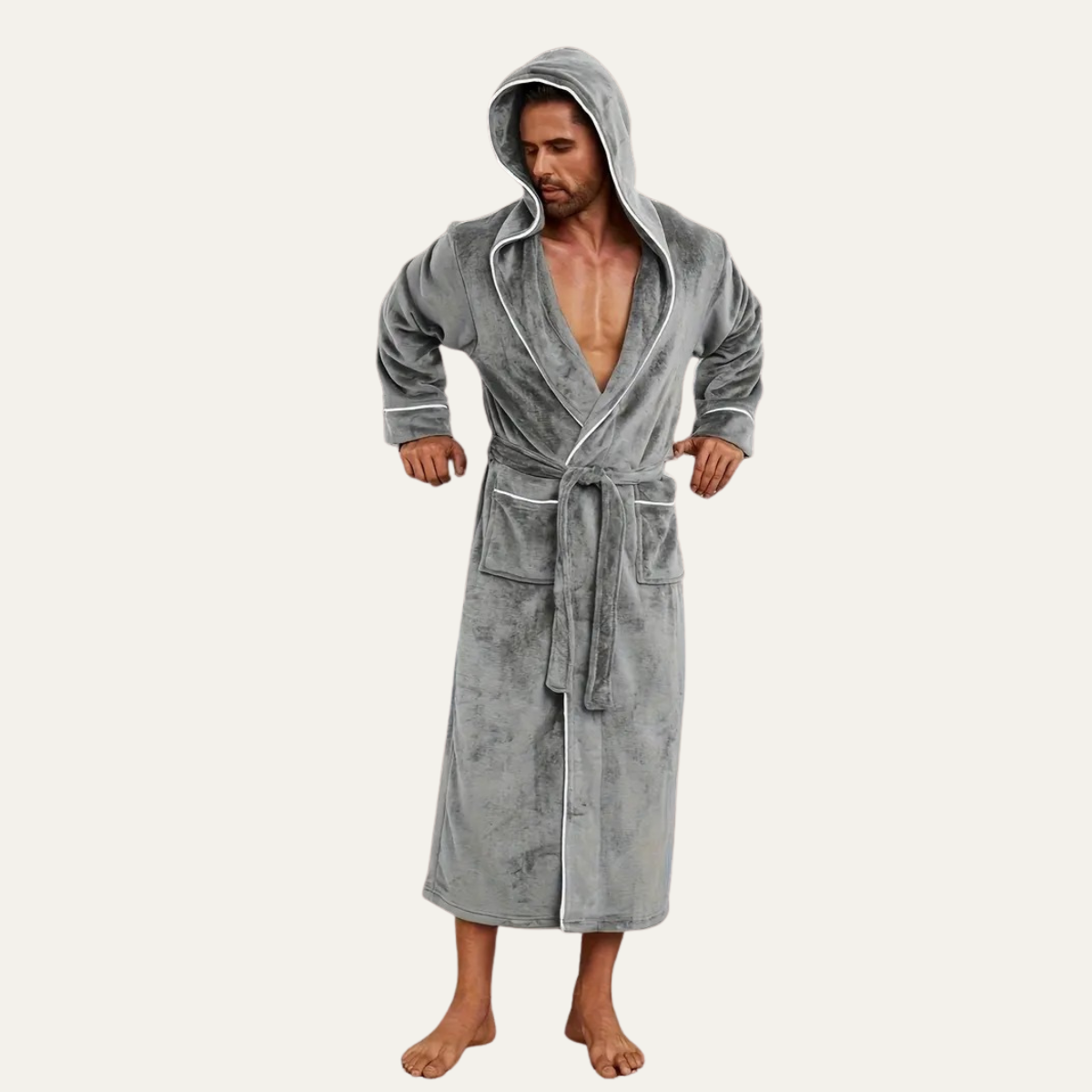 The Kenilworth Men's Hooded Fleece Long Bathrobe with Belt