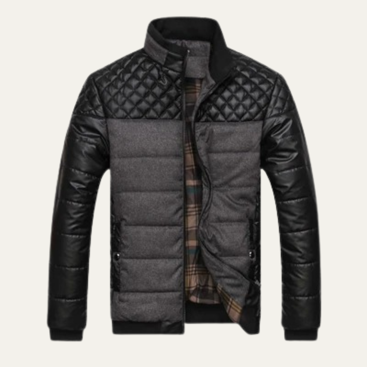 The Roma Men’s Quilted Leather Jacket with Stand Collar