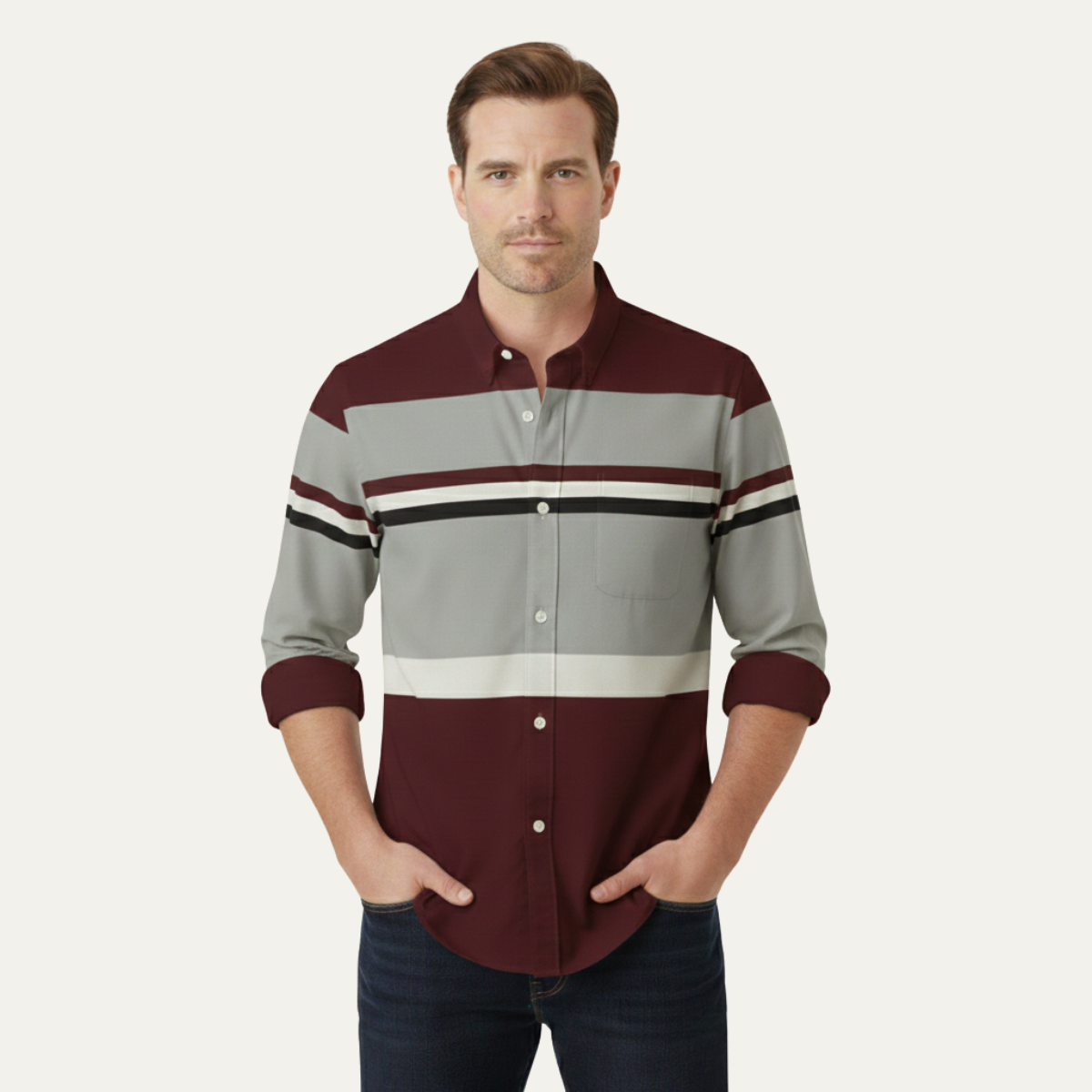 The Stonebrook Men’s Modern Color Block Striped Business Shirt