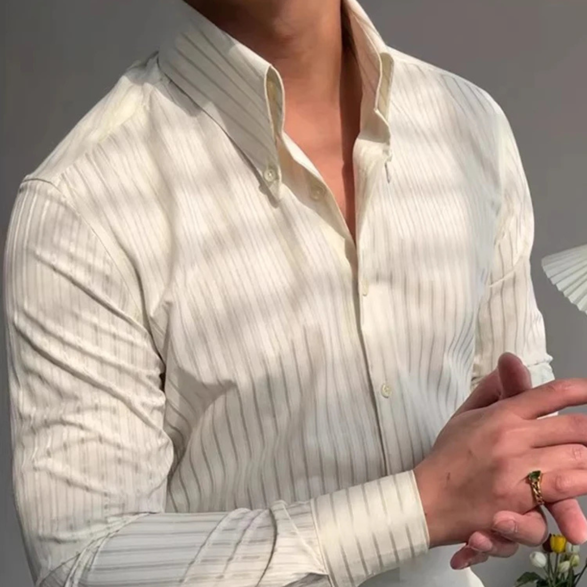 The Macerata Men’s Textured Pleated Formal Button Up Dress Shirt – Apricot