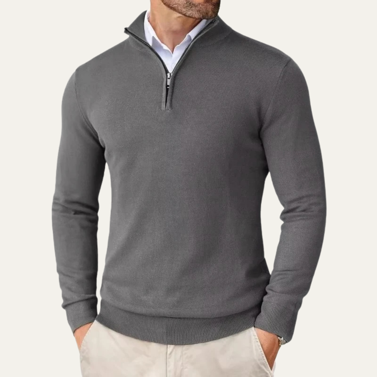 The Elmwood Men's Quarter Zip Knitted Mock Neck Sweater