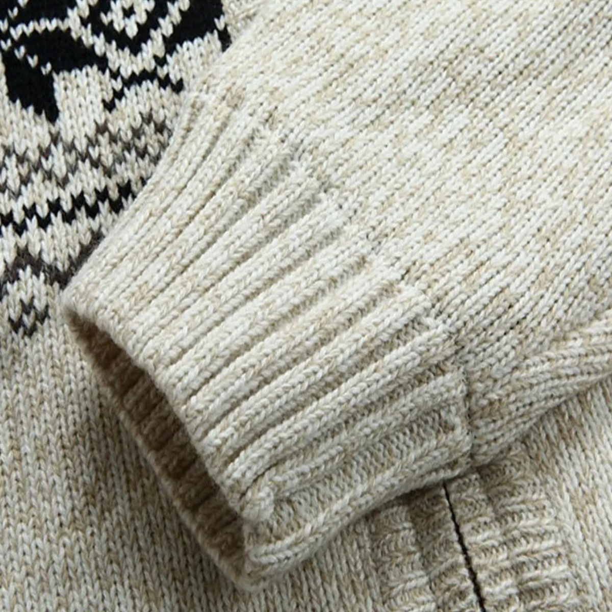 Men's Sherpa Lined Cardigan Cream Nordic Pattern Zip Up