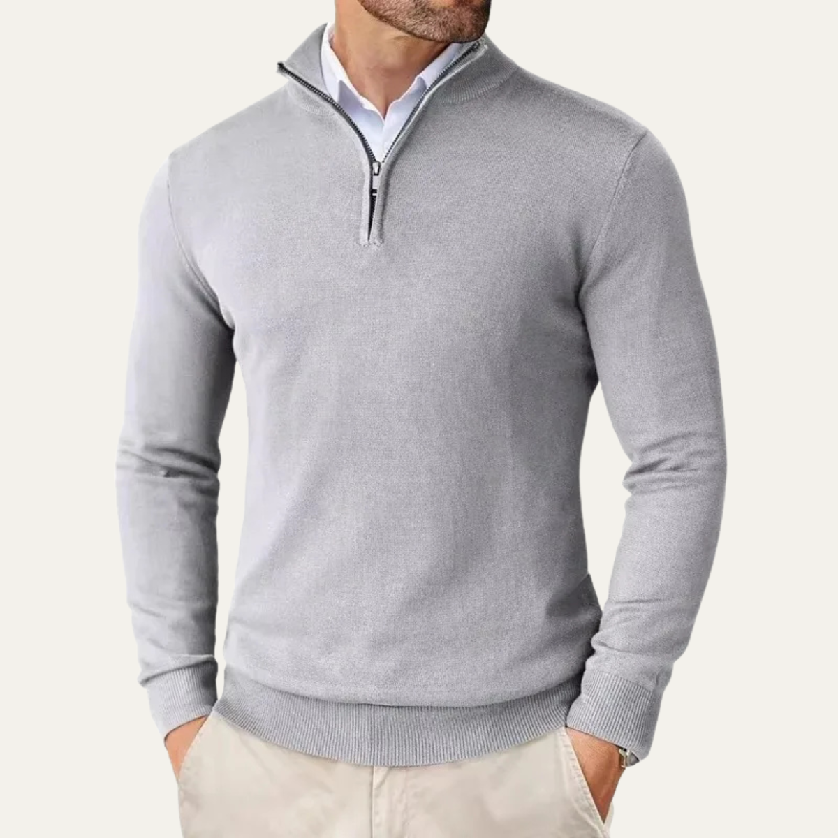 The Elmwood Men's Quarter Zip Knitted Mock Neck Sweater