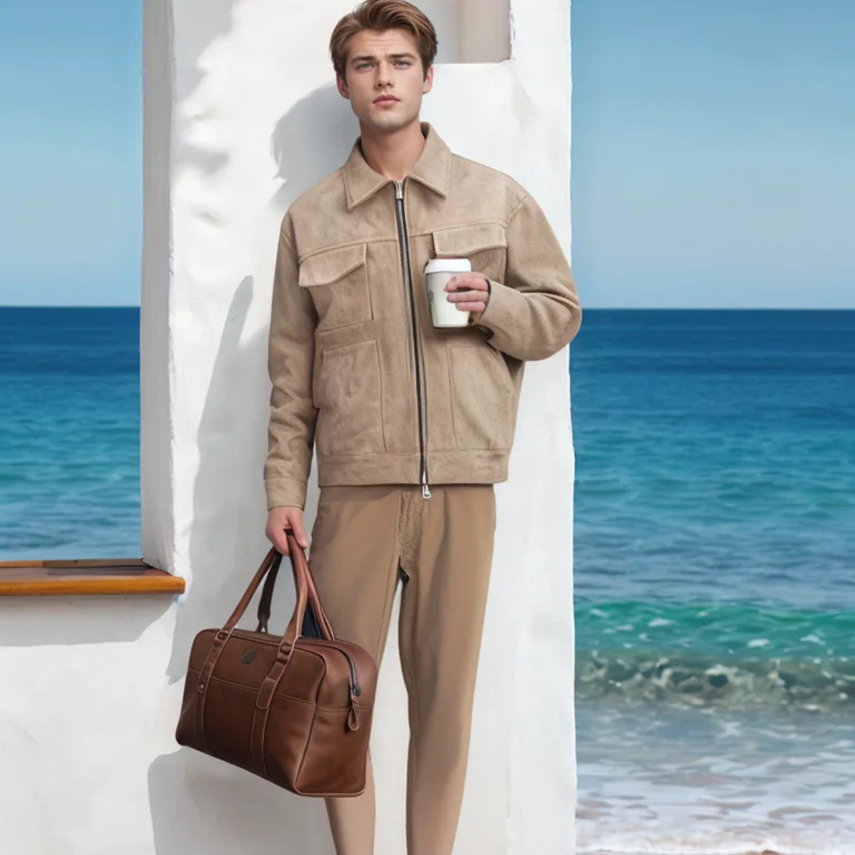 The Willowford Men's Stylish Casual Zip Up Biker Suede Jacket