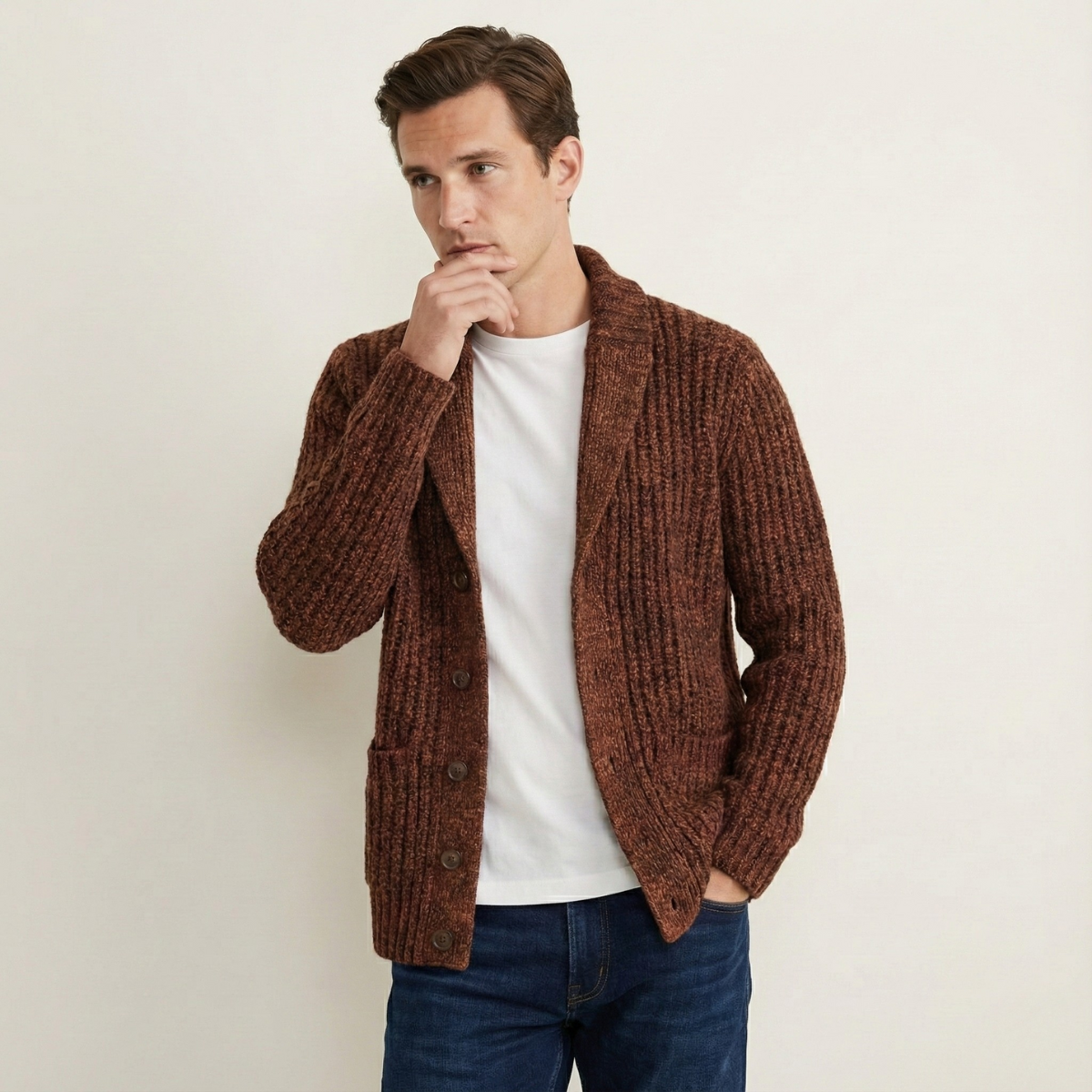 The Montpellier Men’s Chunky Knit Shawl Collar Cardigan