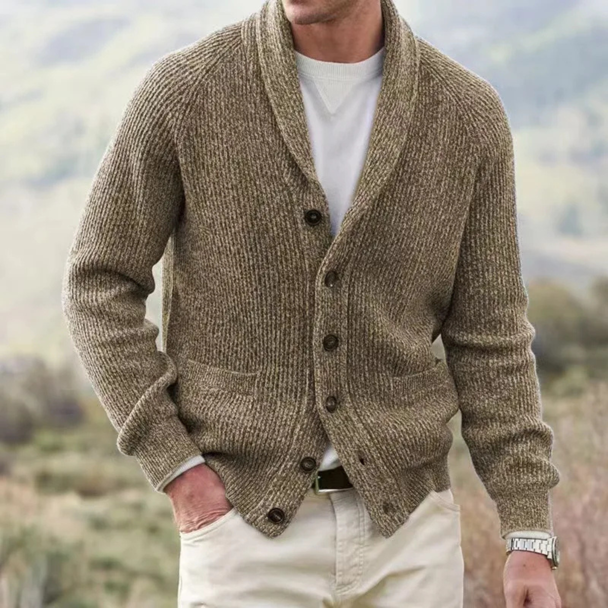 The Mykonos Men’s Warm Knitted Turn Down Collar Cardigan