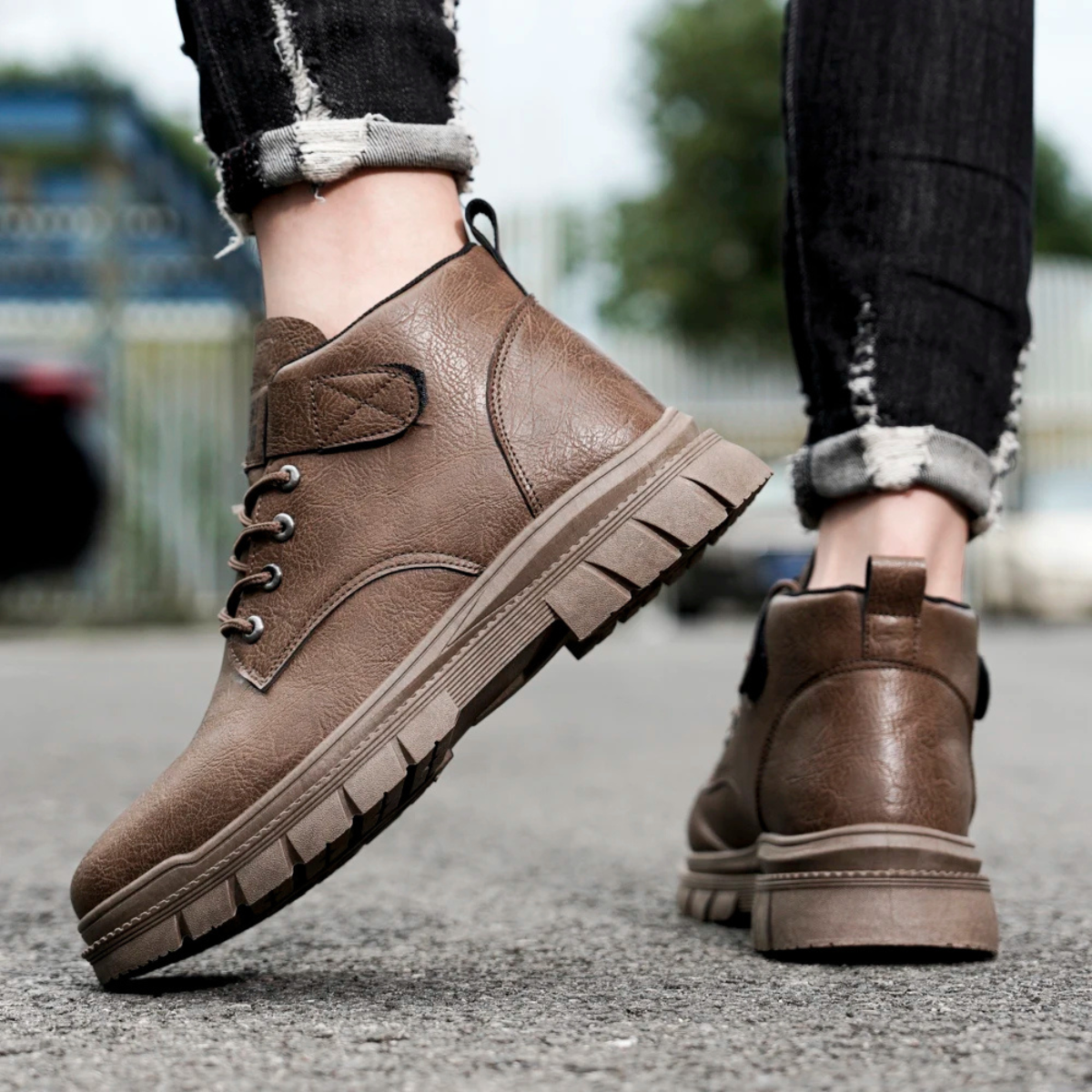 The Brookhaven Ridge Men’s Leather Rugged Lace Up Outdoor Ankle Boots