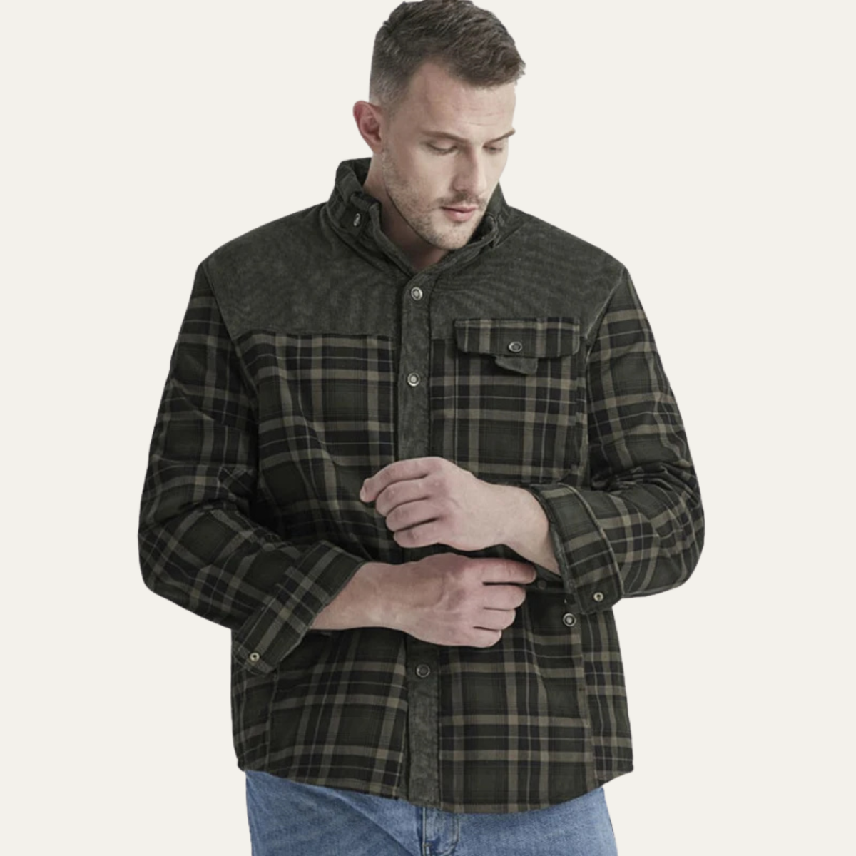 The Orvieto Men’s Stylish Plaid Flannel Jacket with Multi Pocket