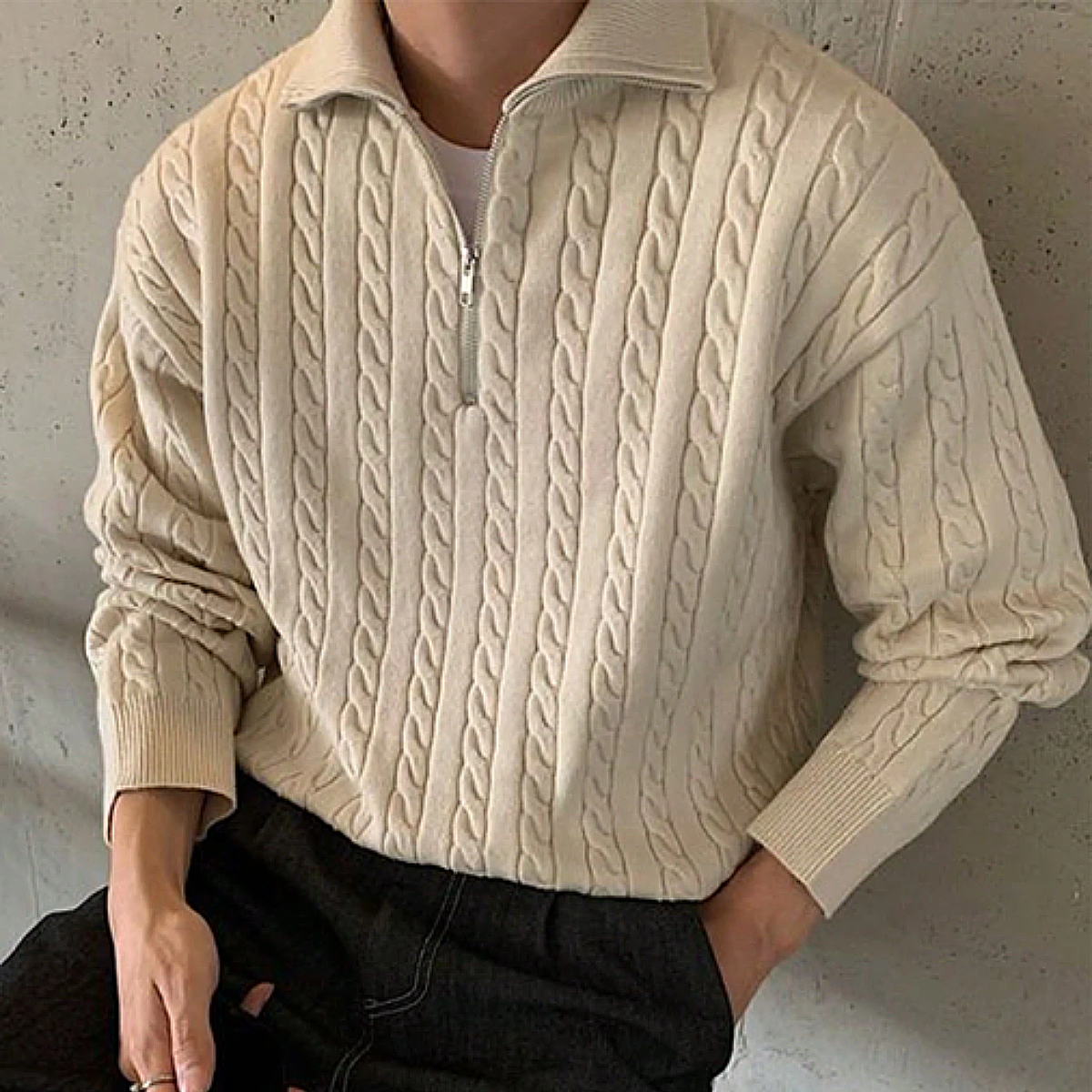 The Silverlark Men's Warm Chunky Knit Cable Knit Half Zip Sweater