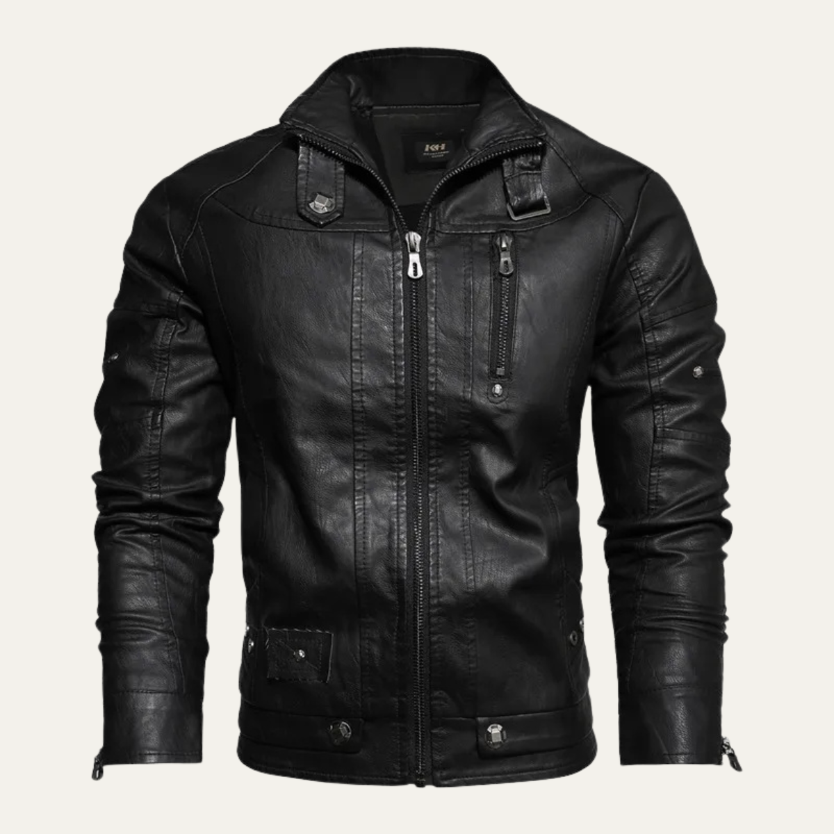 The Hollingwood Men’s Casual Durable Biker Leather Jacket
