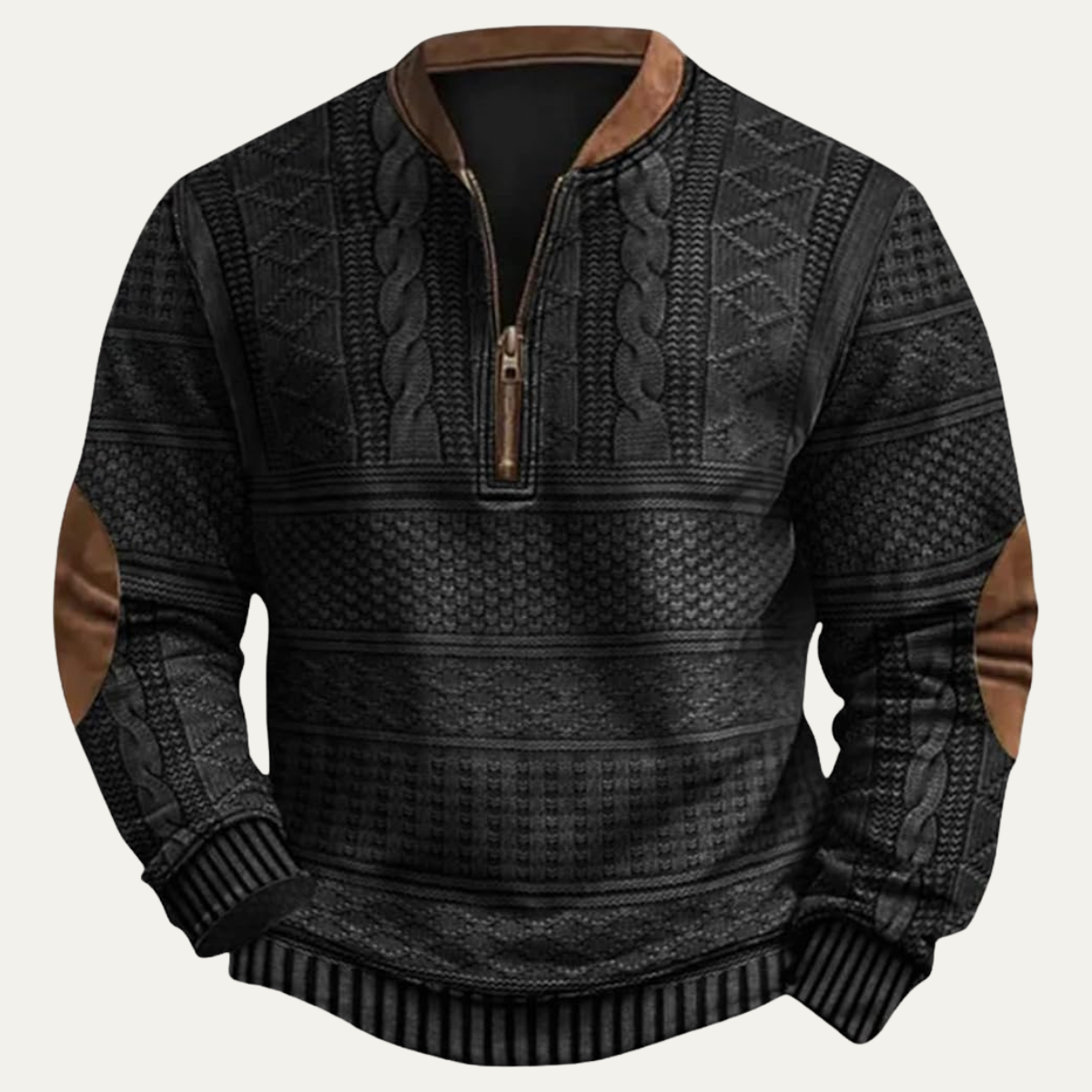 The Siena Men’s Casual Patterned Half Zip Sweater with Elbow Patches