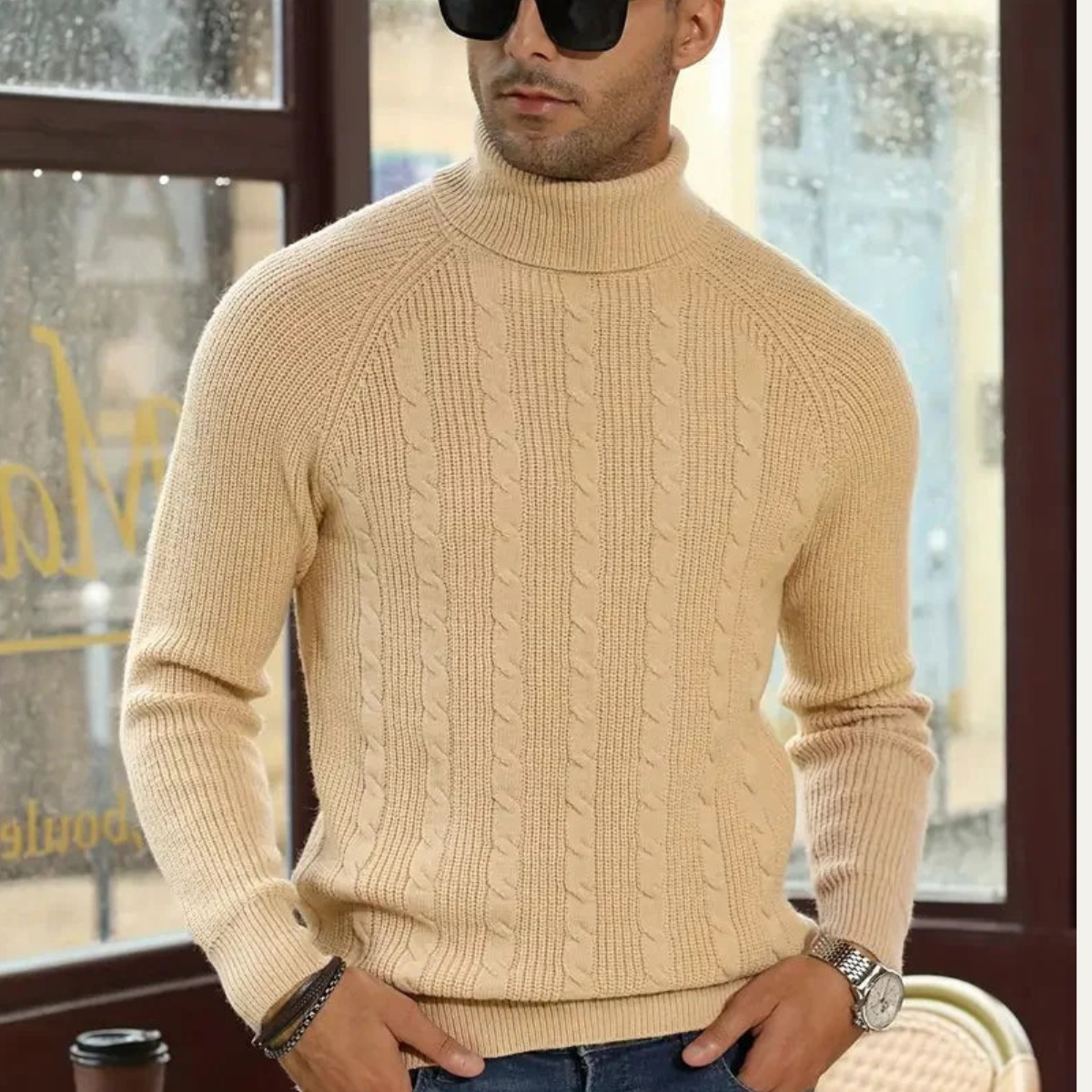 The Richemont Men’s Classic Old Money Cable Knit Turtleneck Sweater