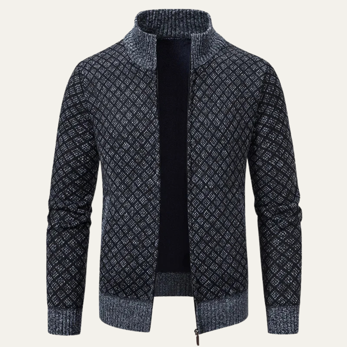 The Modica Men’s Knitted Stand Collar Zip Up Plaid Winter Cardigan