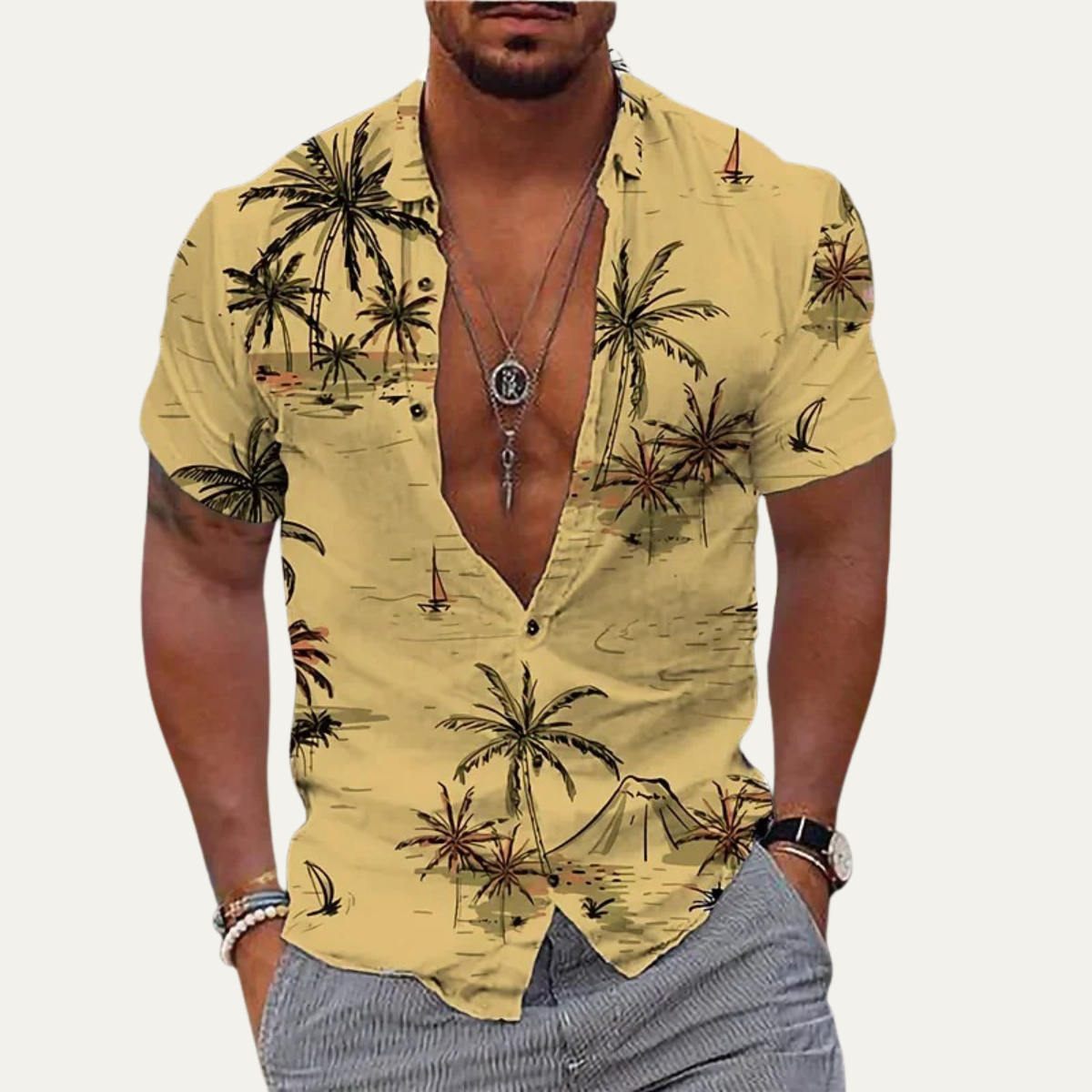 The Willowrun Men’s Classic Tropical Coconut Print Hawaiian Beach Shirt