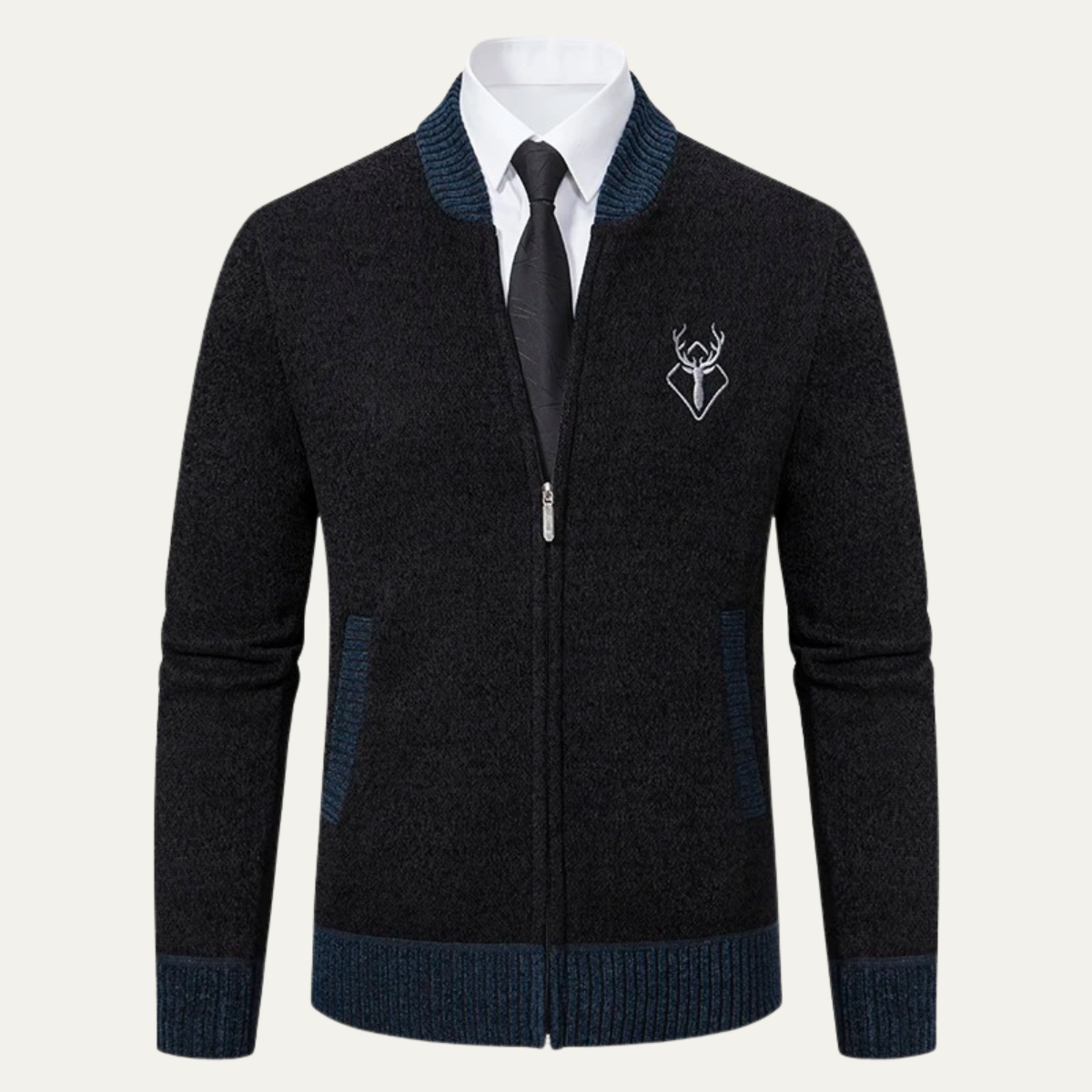 The Clapham Men's Embroidered Smart Knit Zip Sweater
