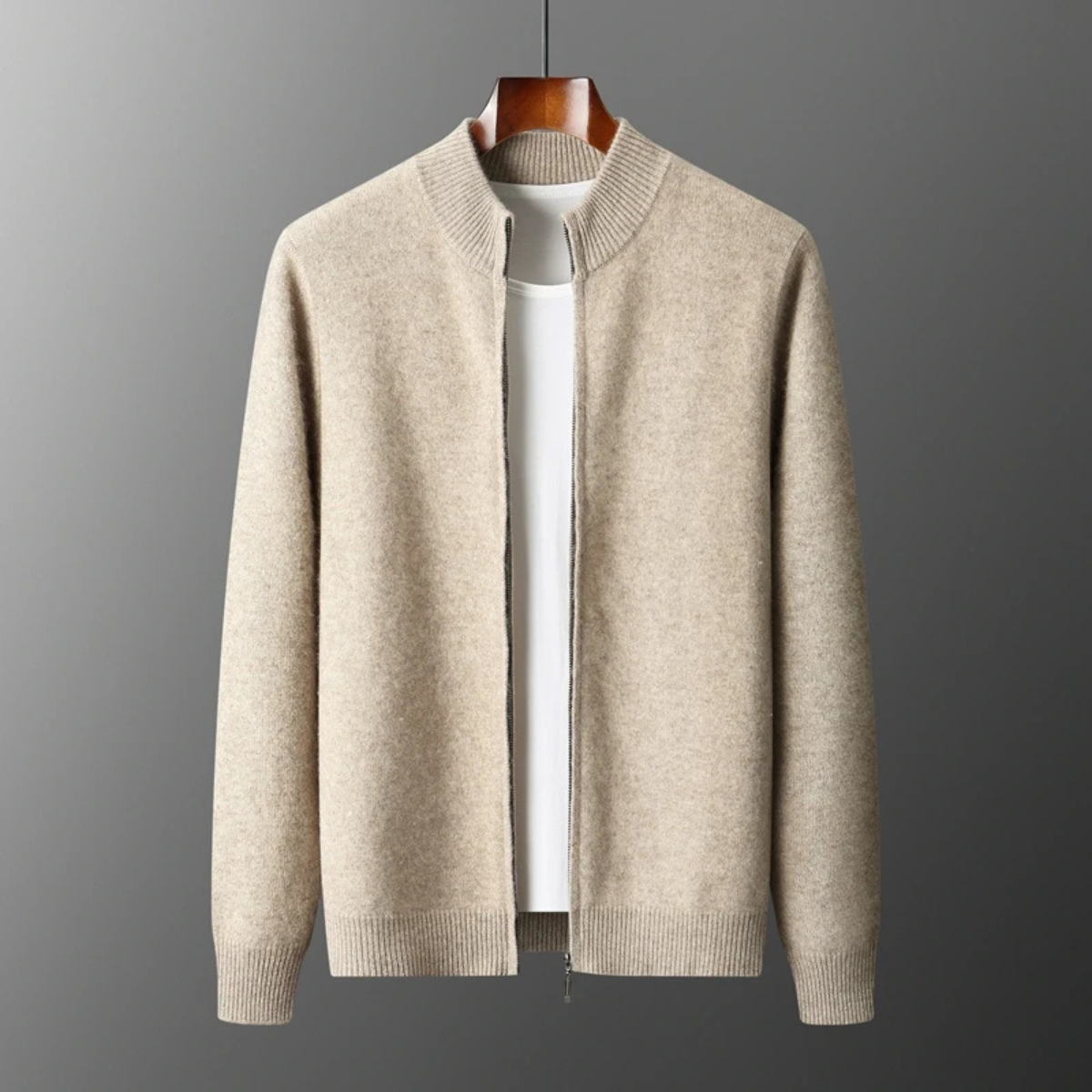 The Maplecrest Men's Merino Mock Neck Cashmere Zip Up Cardigan