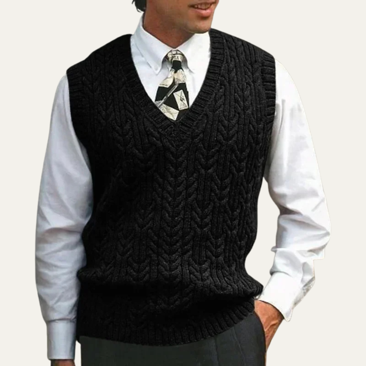 The Livigno Men’s Warm Cable Knitted V Neck Sweater Vest