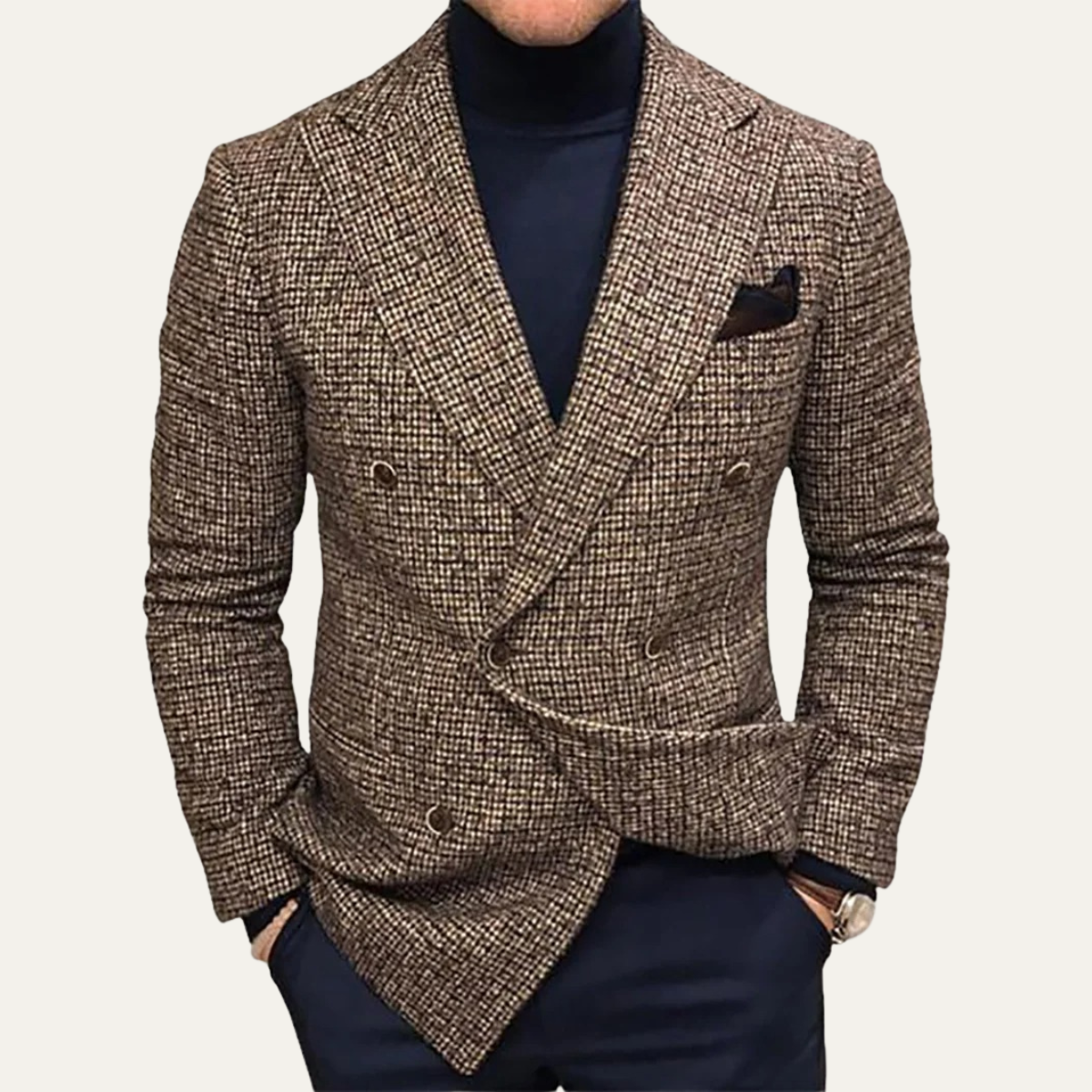 The Wellington Ridge Men’s Slim Fit Double Breasted Houndstooth Tweed Blazer
