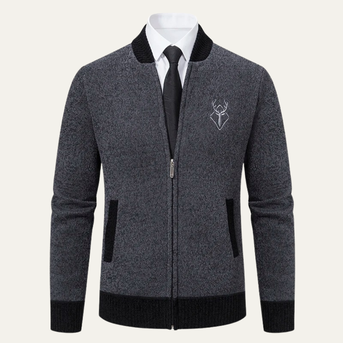 The Clapham Men's Embroidered Smart Knit Zip Sweater
